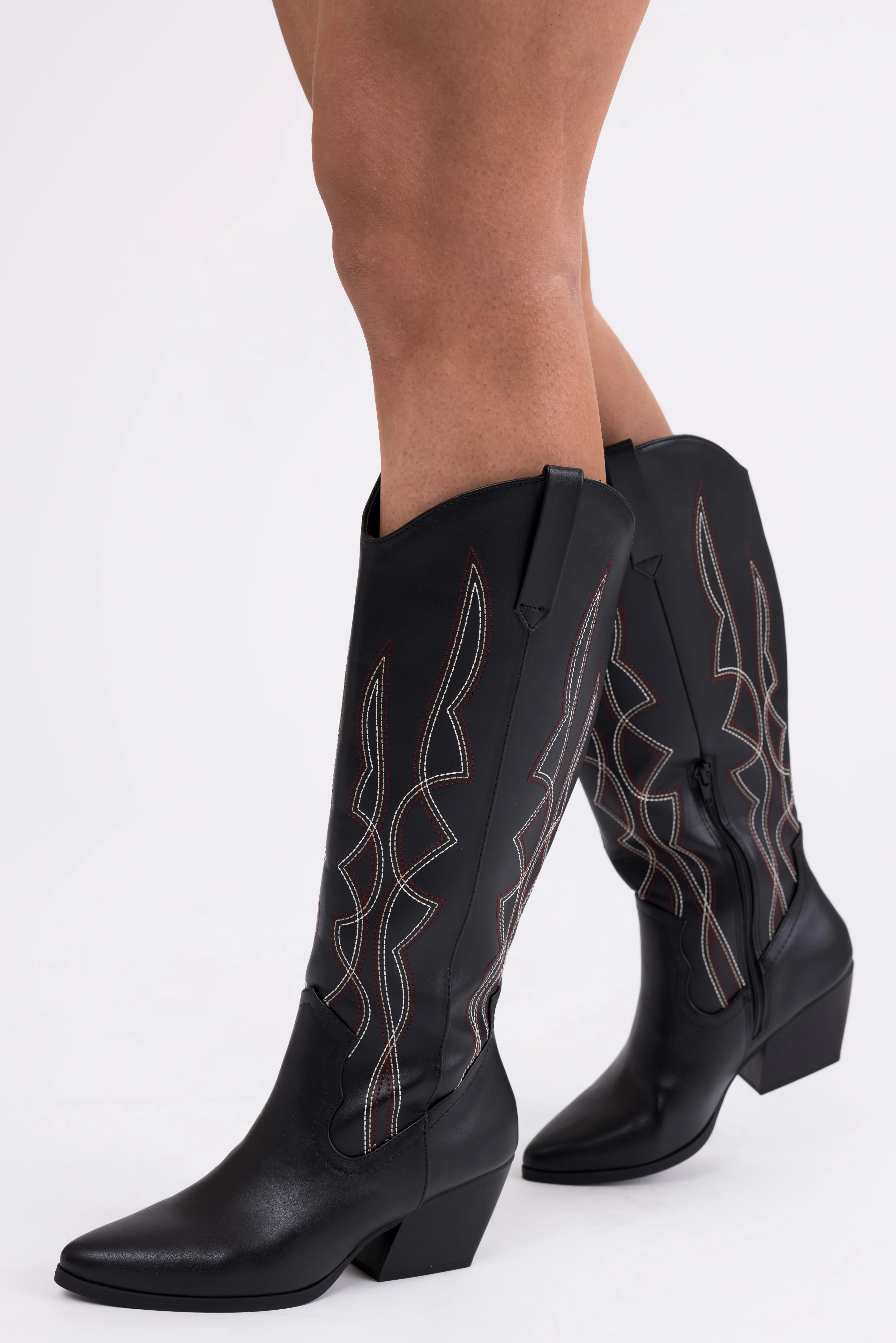 Black Western Style Knee High Boots - Image 6