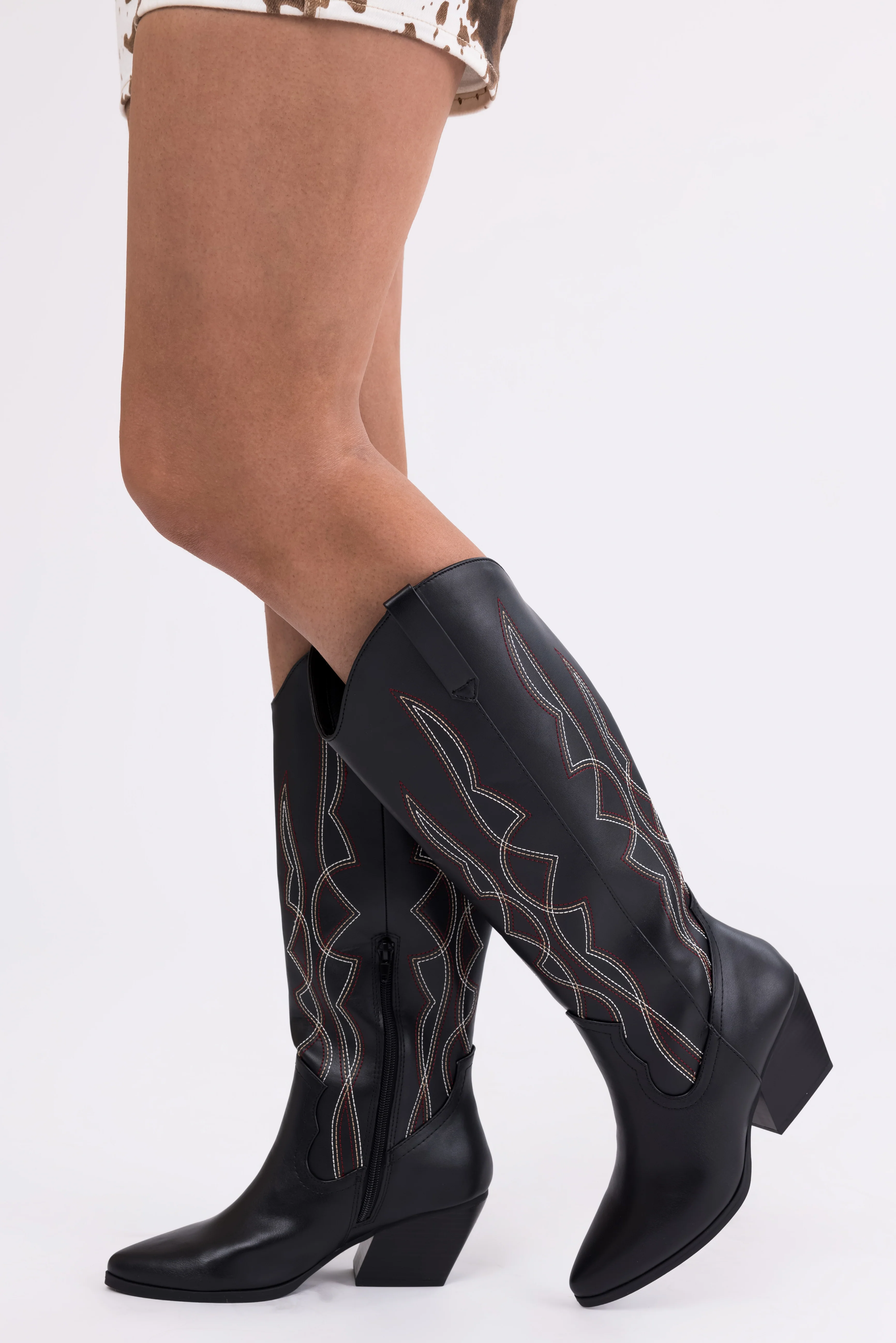 Black Western Style Knee High Boots - Image 7