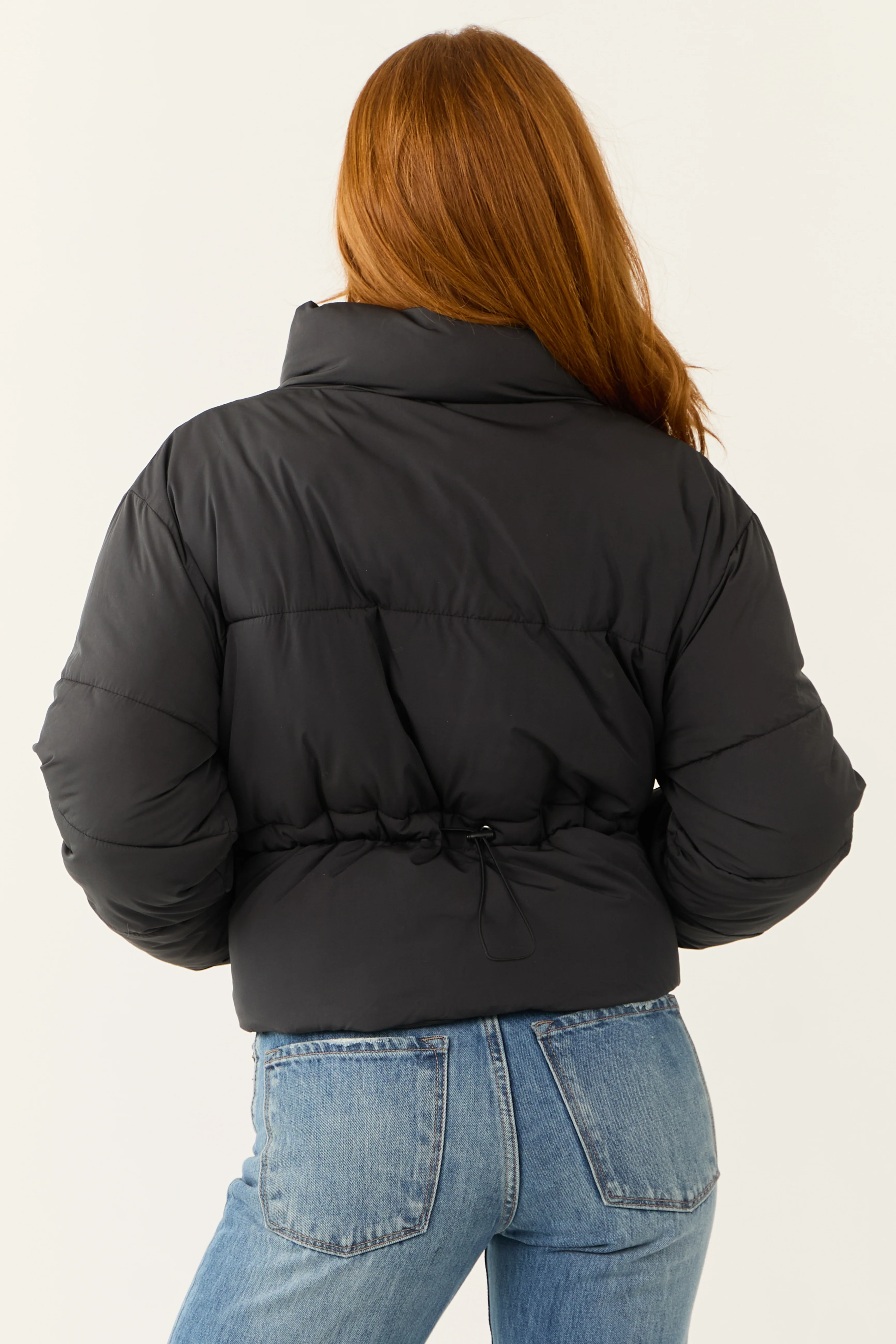 Black Zip Up Collared Quilted Puffer Jacket - Image 5