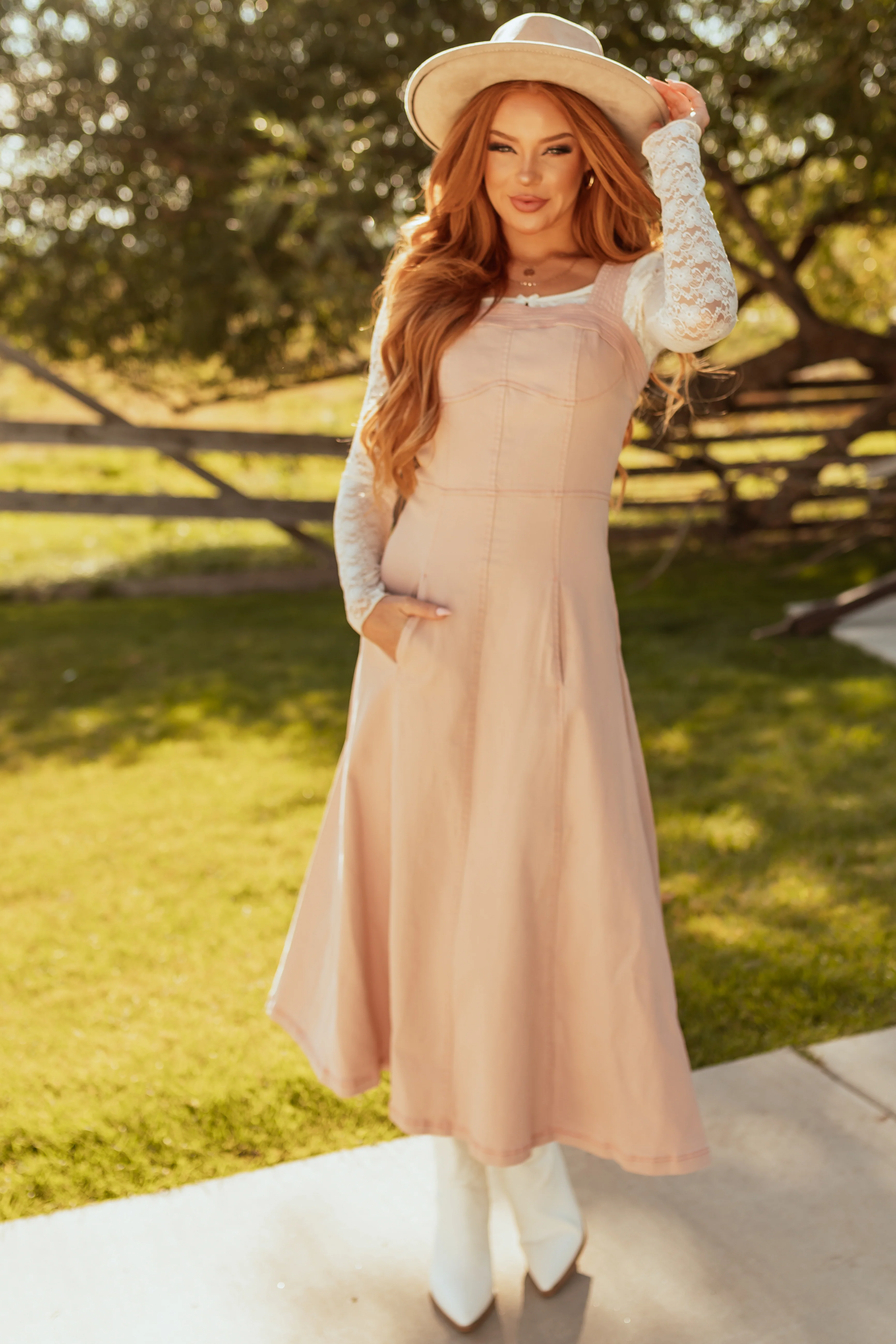 Blush Denim Thick Strap Midi Dress - Image 2