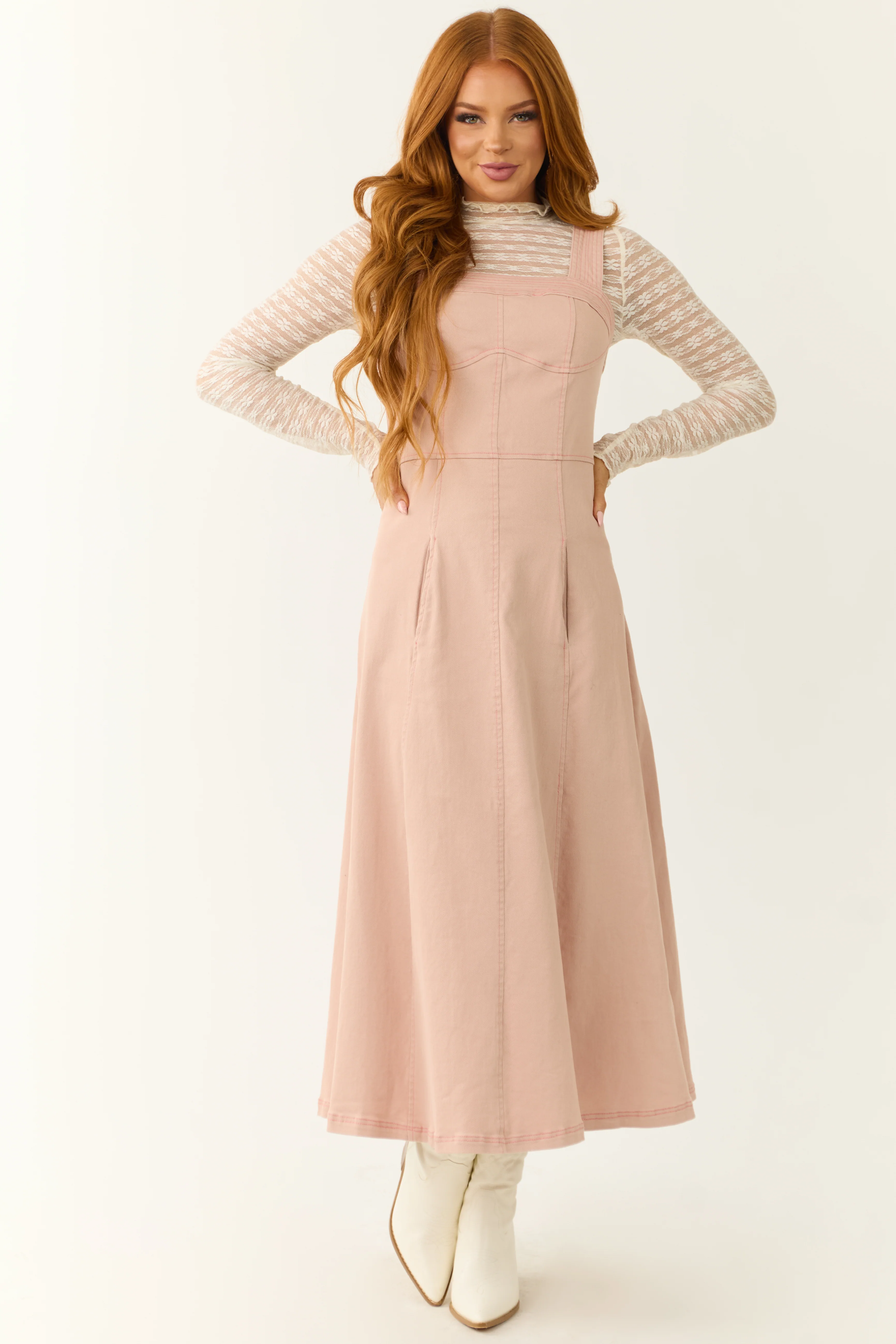 Blush Denim Thick Strap Midi Dress - Image 3