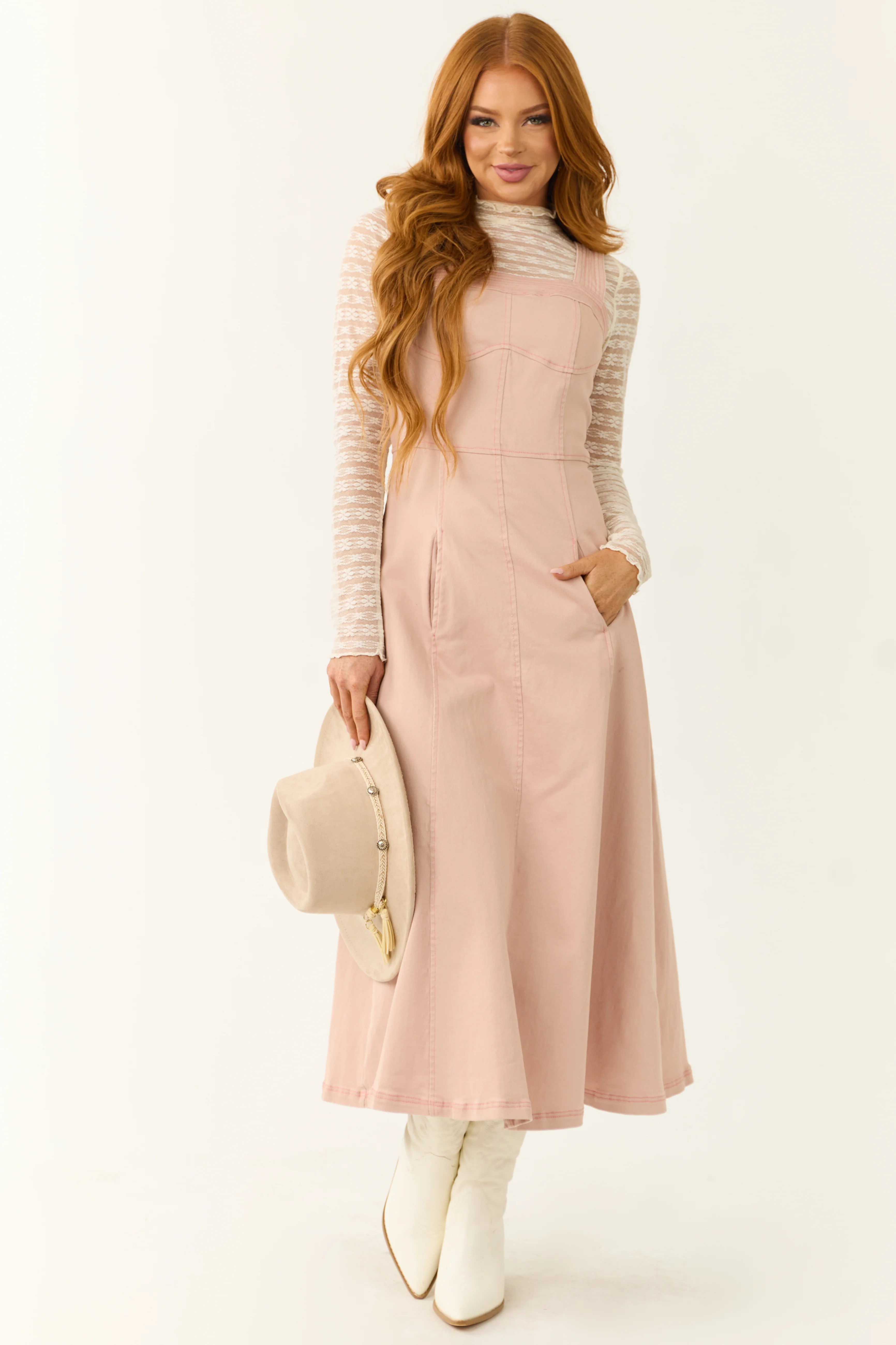 Blush Denim Thick Strap Midi Dress - Image 4