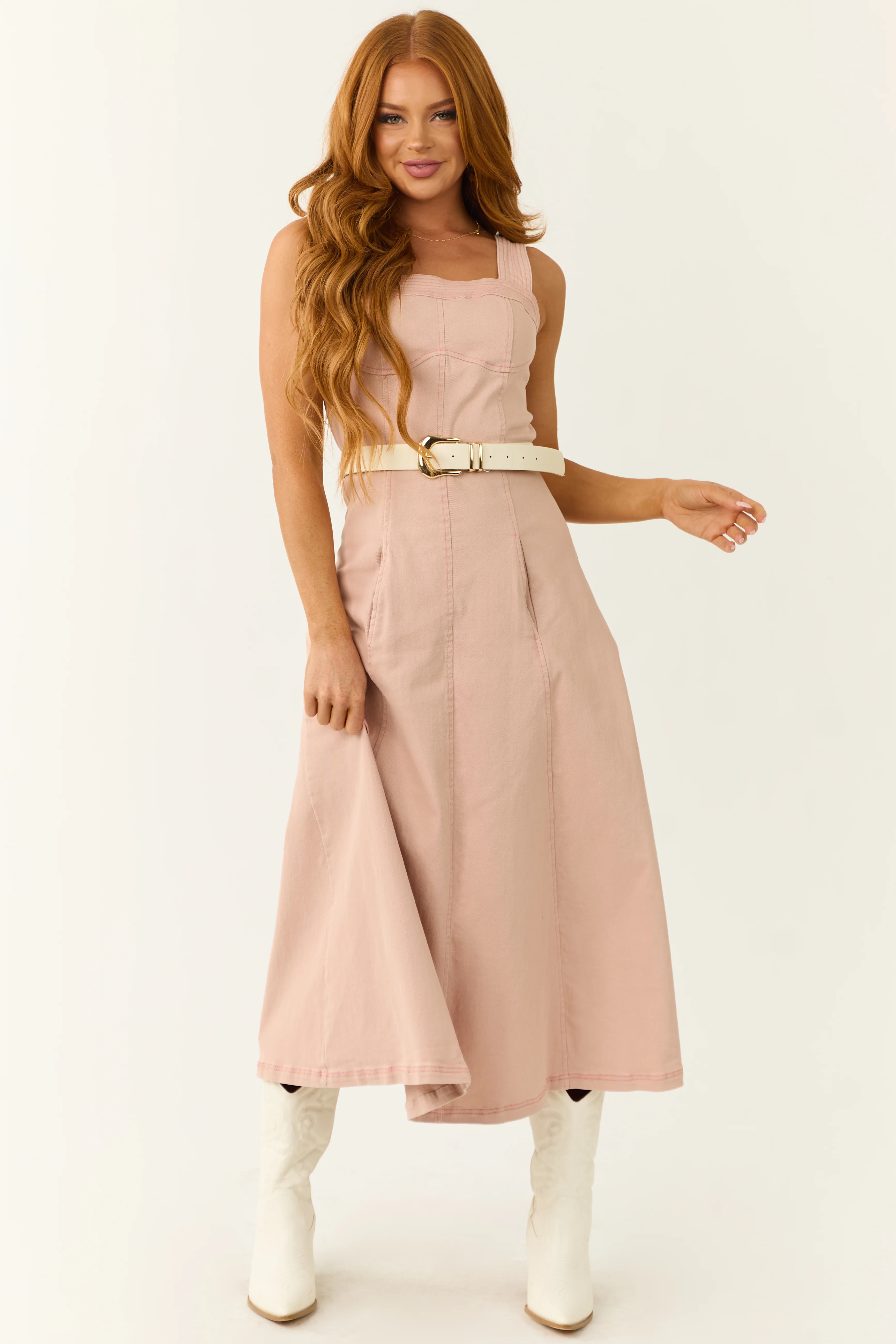 Blush Denim Thick Strap Midi Dress - Image 5
