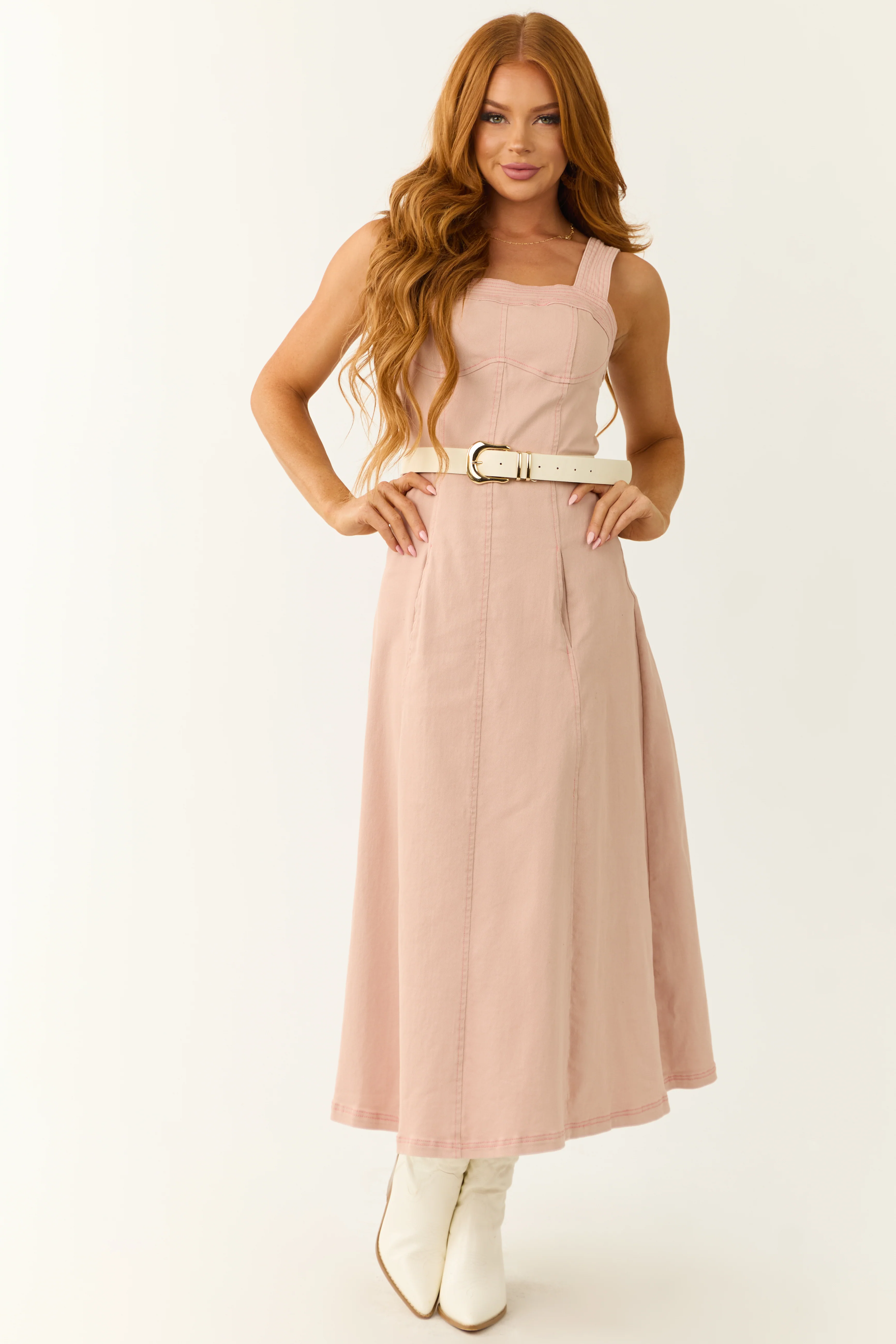 Blush Denim Thick Strap Midi Dress - Image 6