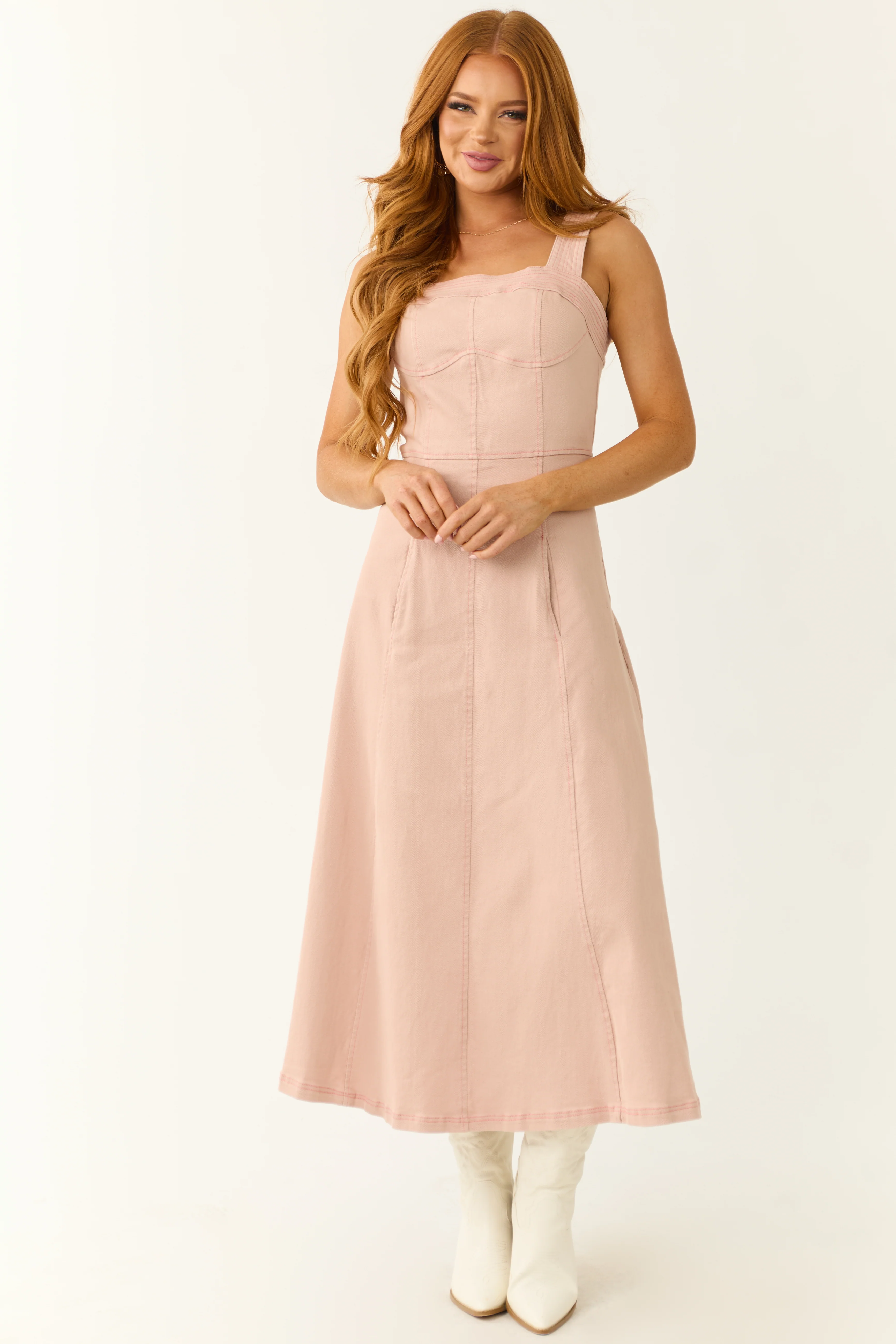 Blush Denim Thick Strap Midi Dress - Image 7