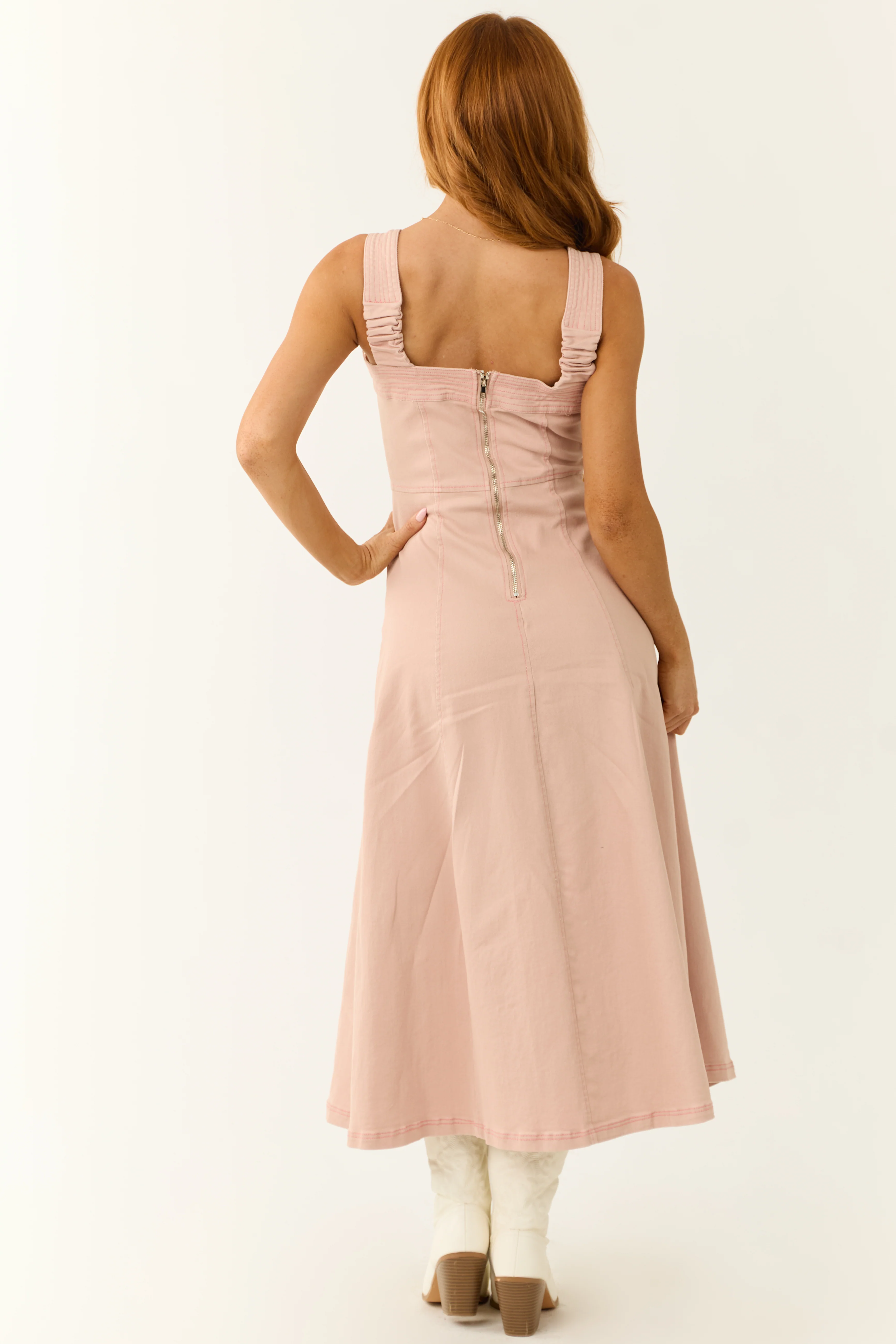 Blush Denim Thick Strap Midi Dress - Image 9