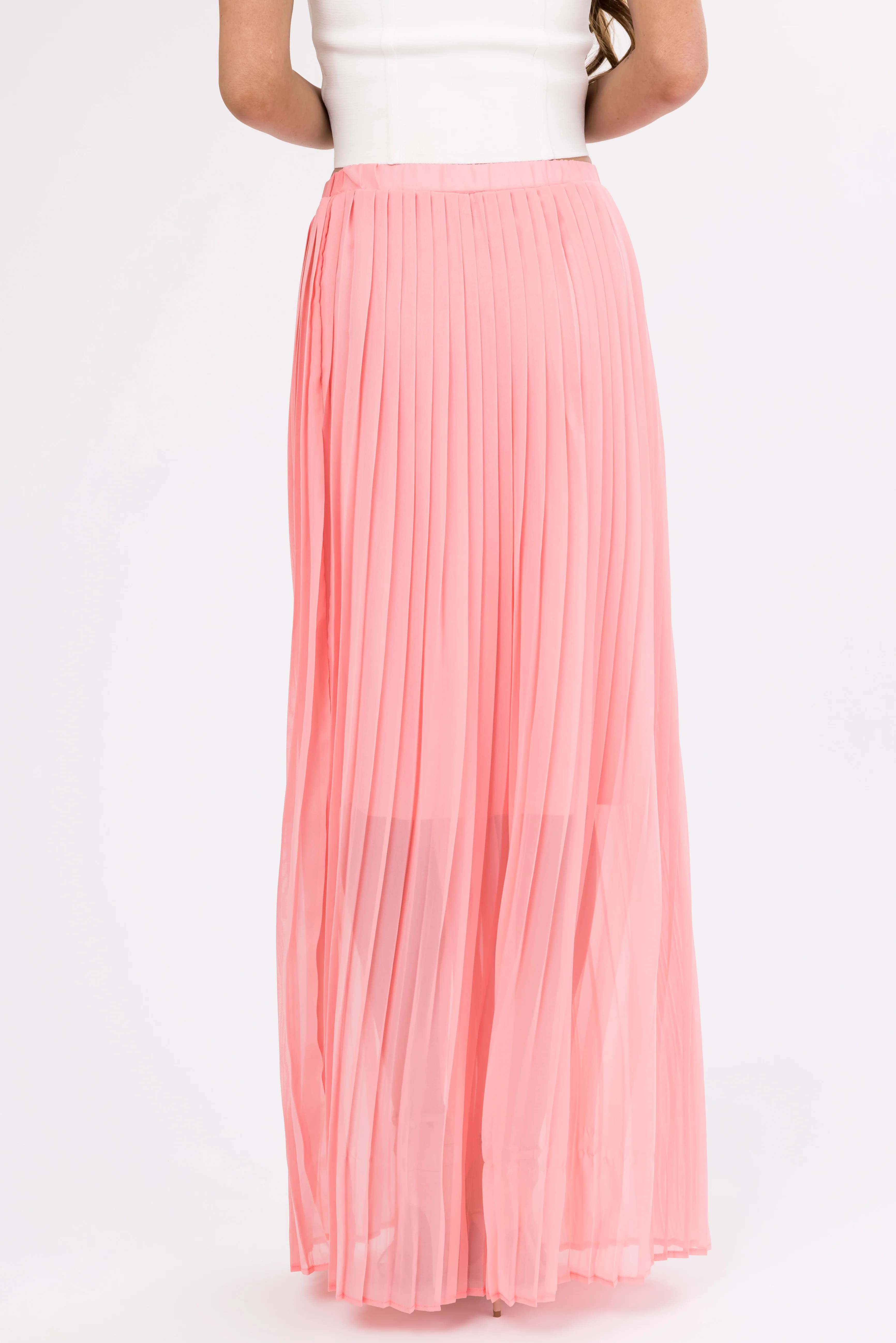Blush Pleated Chiffon Elastic Waist Maxi Skirt - Image 4