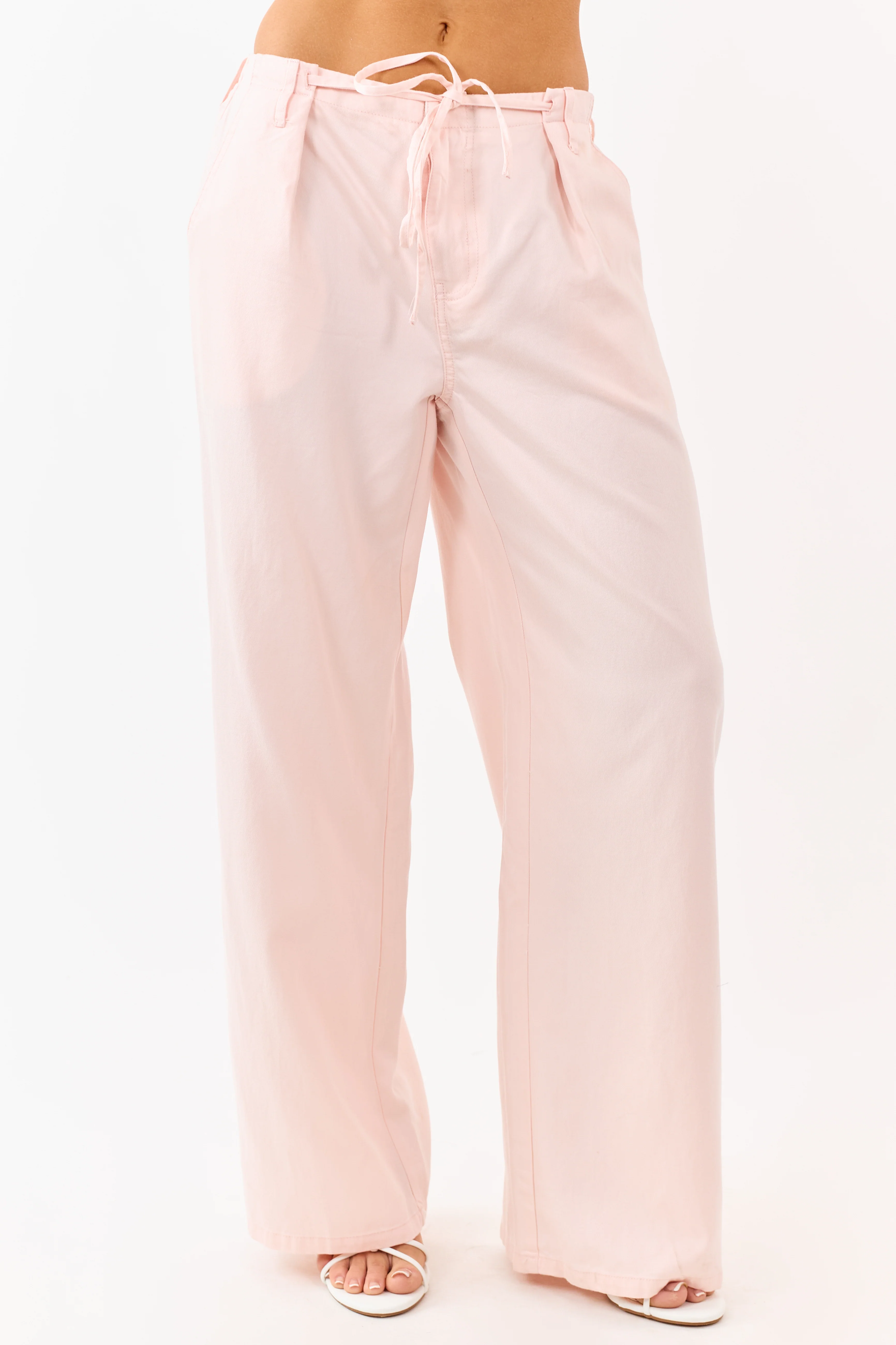 Blush Pleated Tie Detail Wide Leg Pants