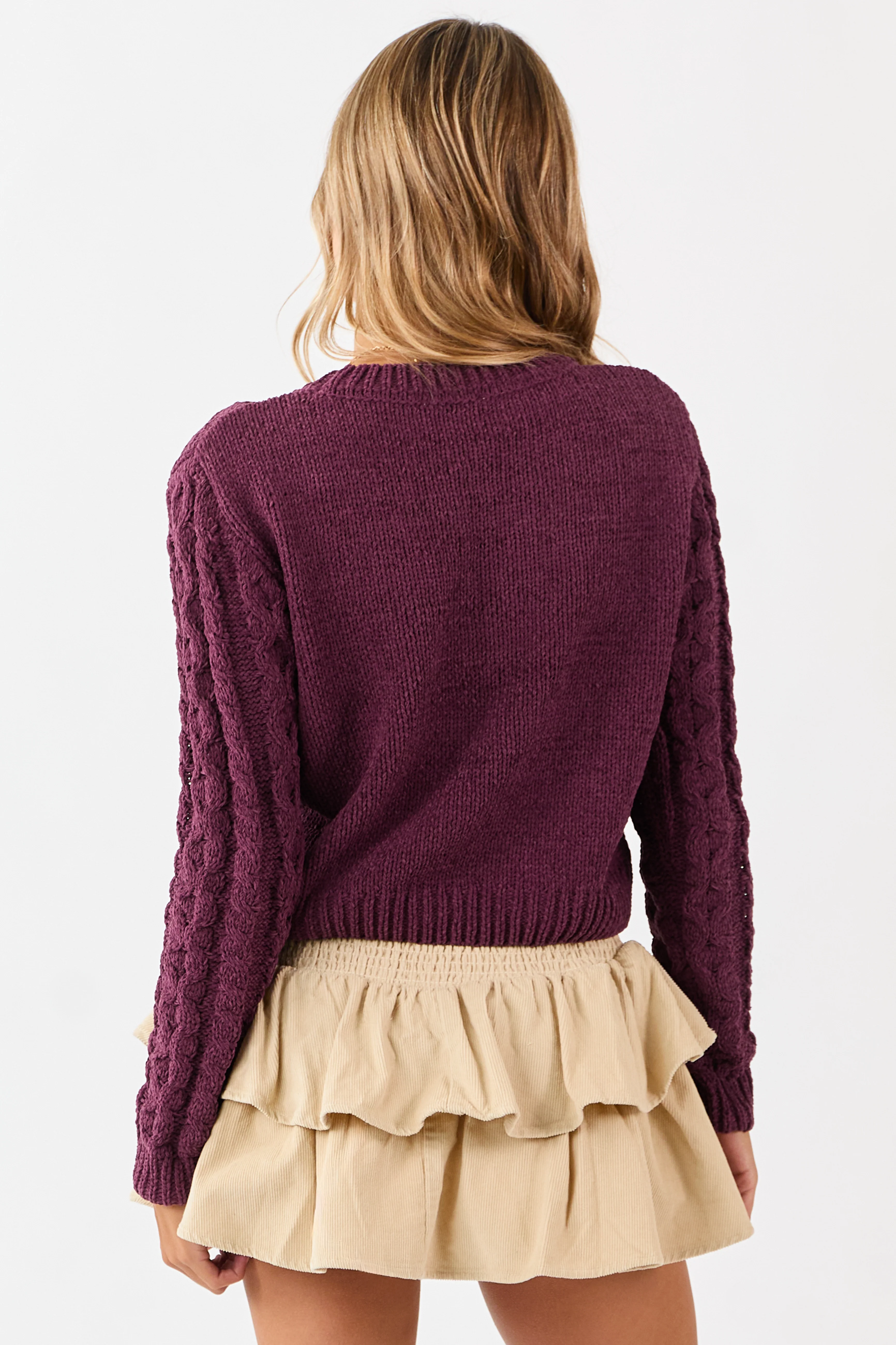 Boysenberry Chenille Cable Knit Sweater - Image 5