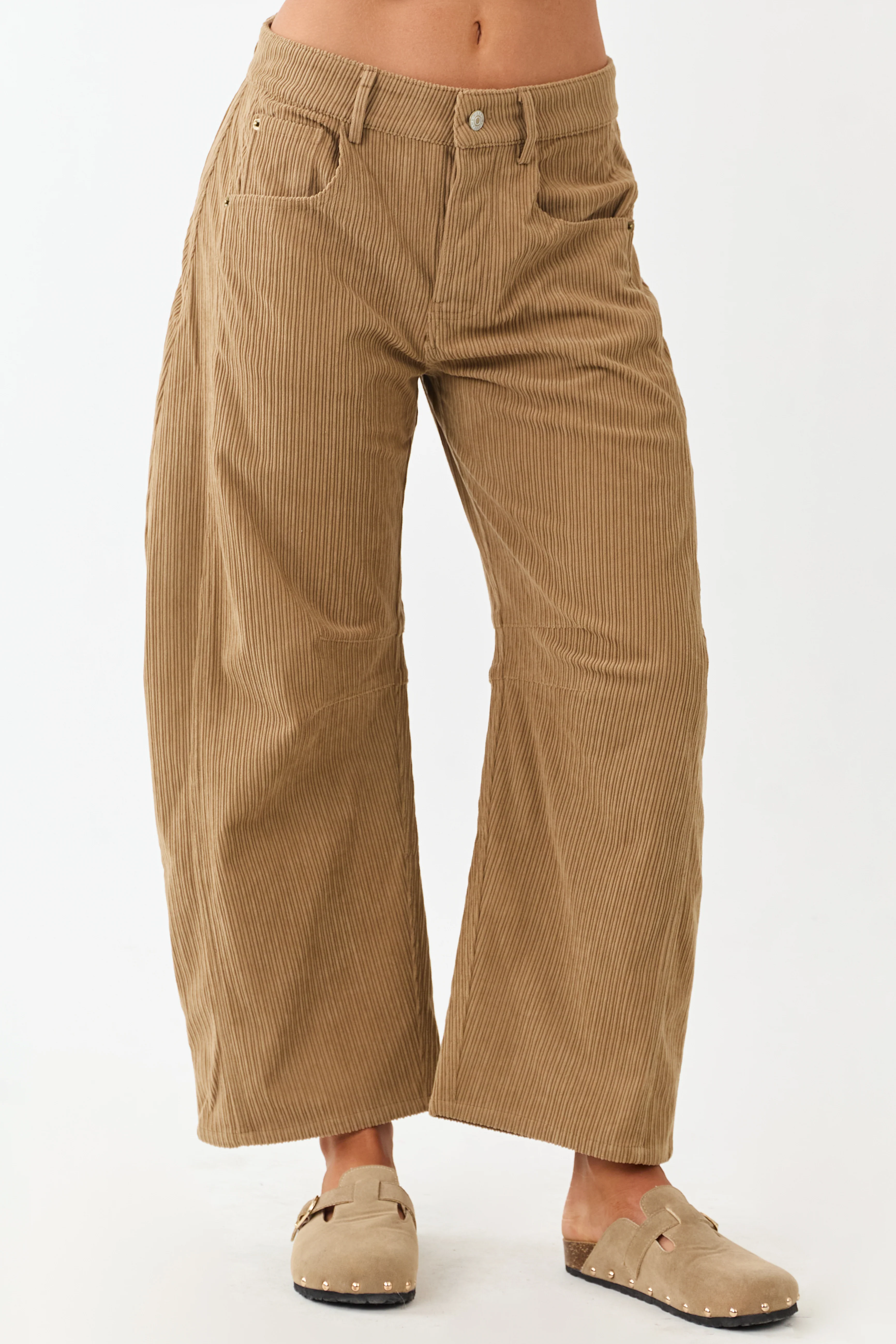 Brown Sugar Corduroy High Waisted Barrel Leg Pants - Image 2