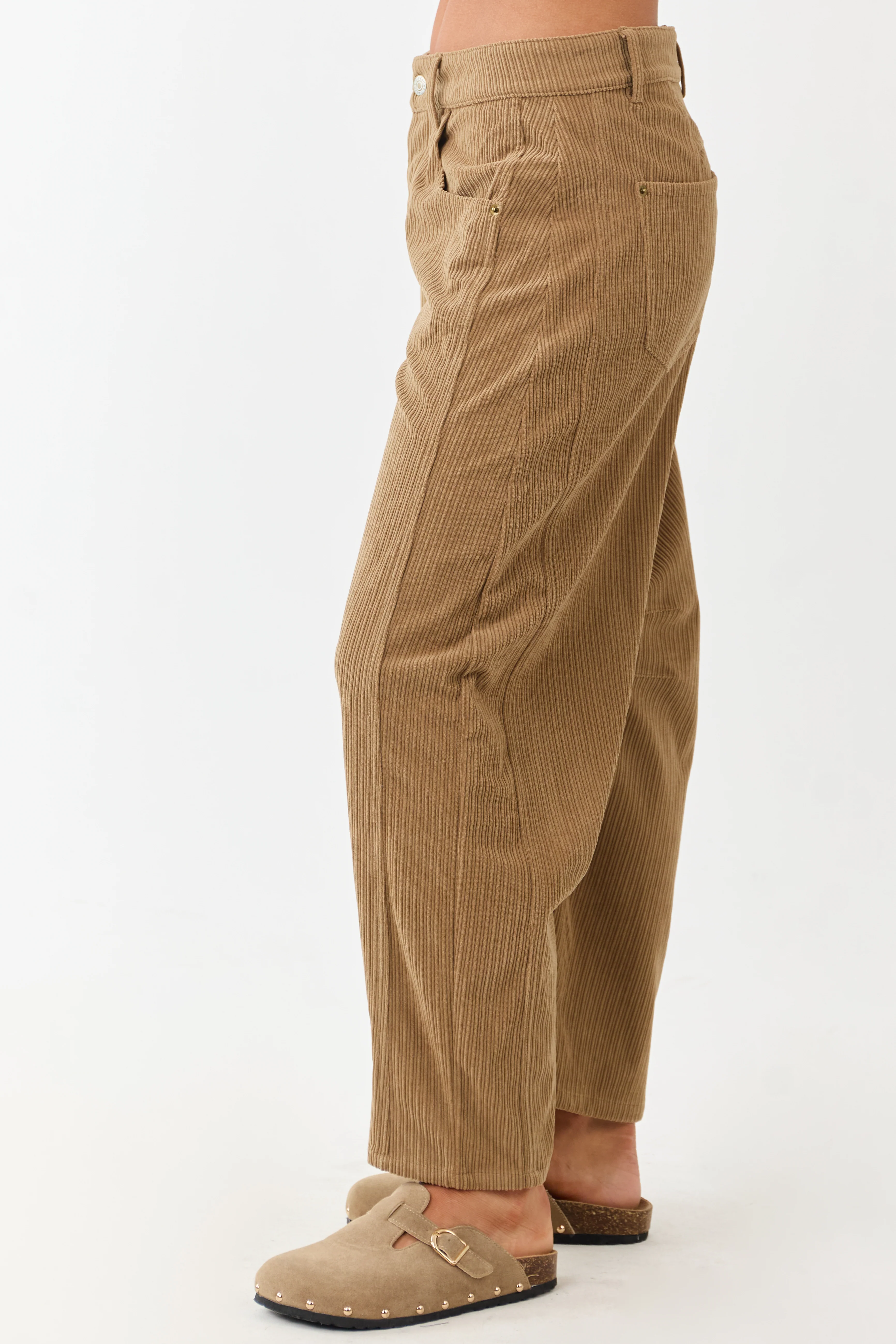 Brown Sugar Corduroy High Waisted Barrel Leg Pants - Image 3