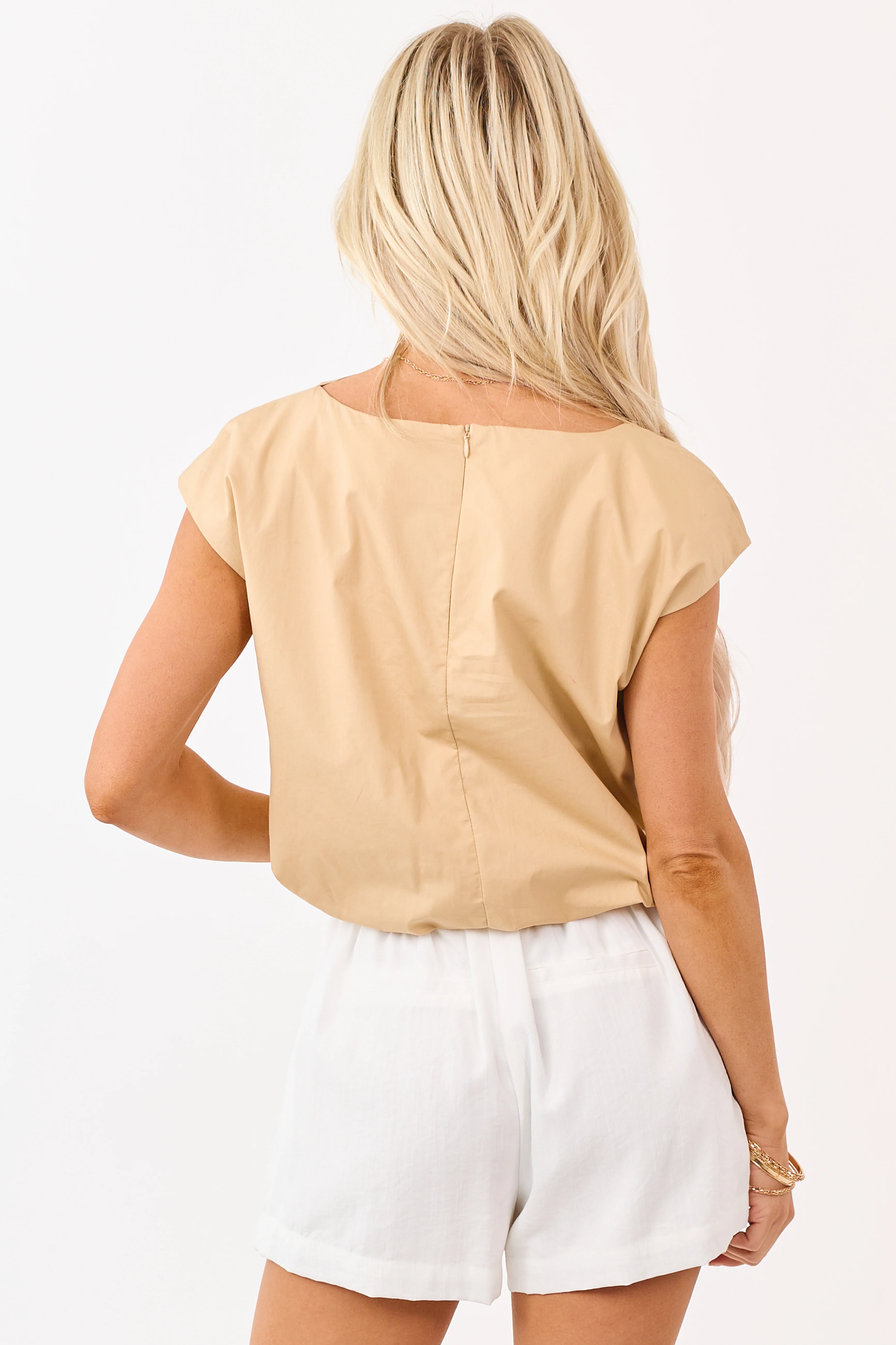 Brown Sugar Cotton Bubble Hem Boxy Top - Image 5