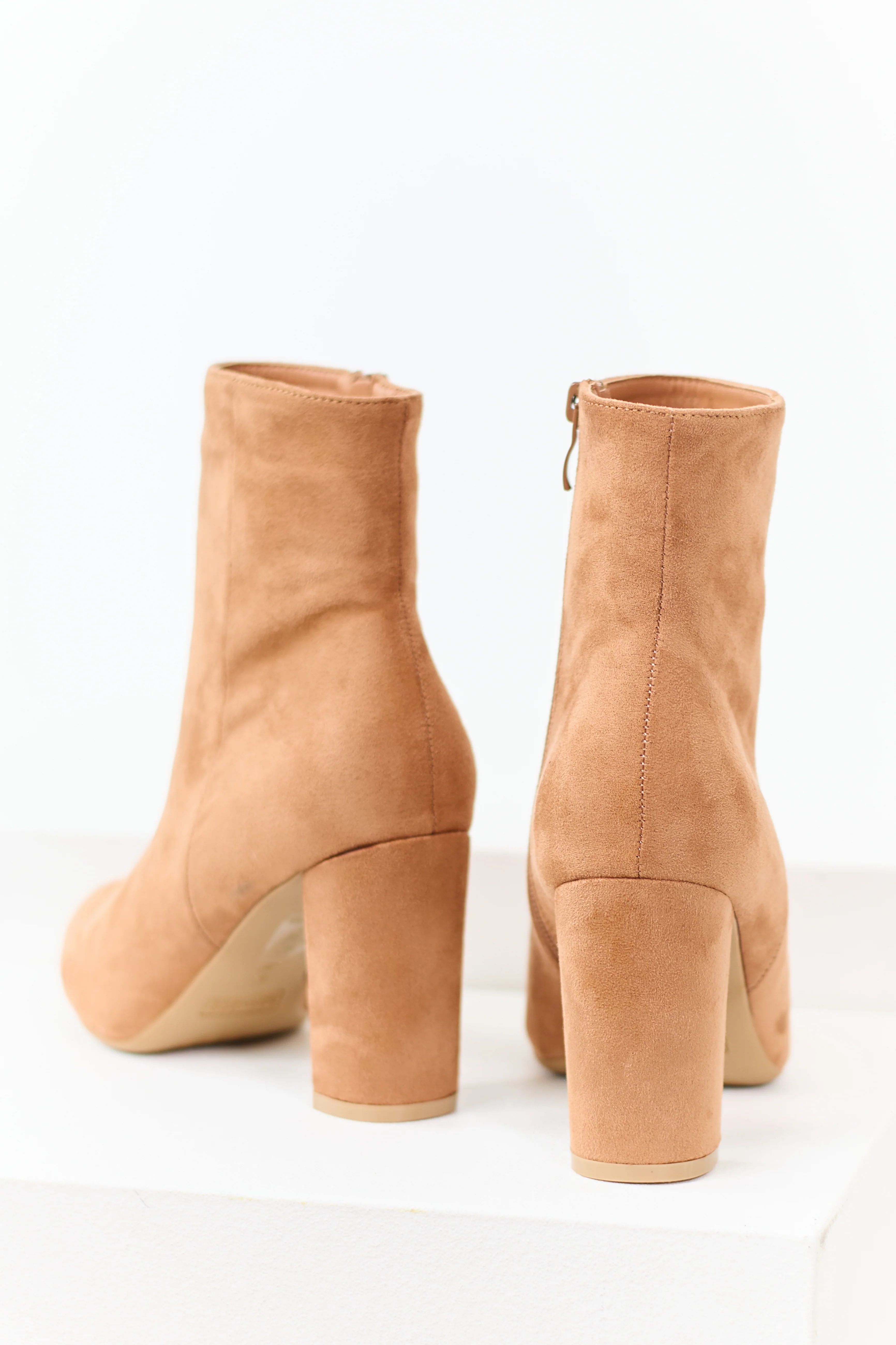 Brown Sugar Faux Suede Pointed Toe Heeled Booties - Image 3