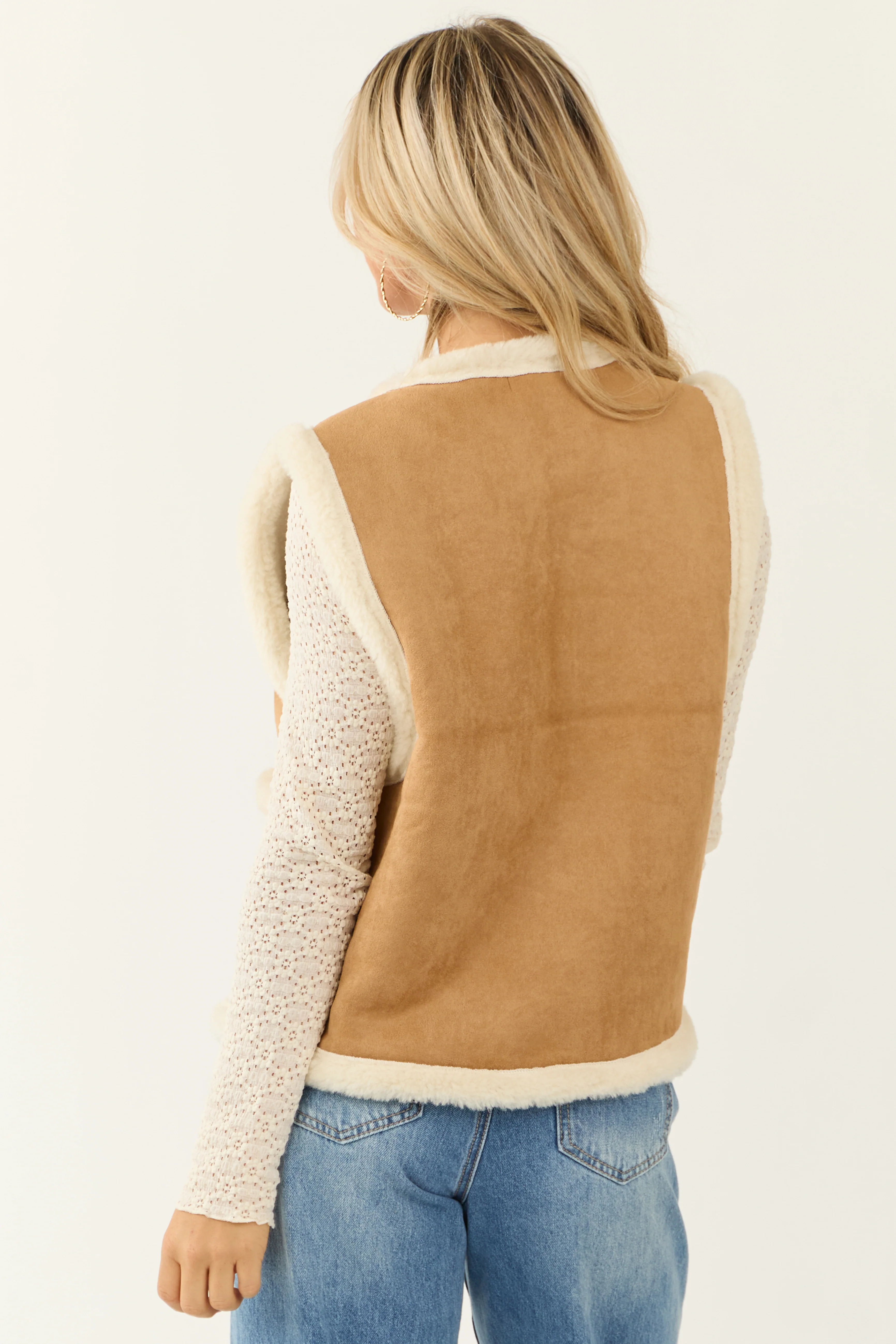 Brown Sugar Faux Suede Sherpa Lined Vest - Image 5