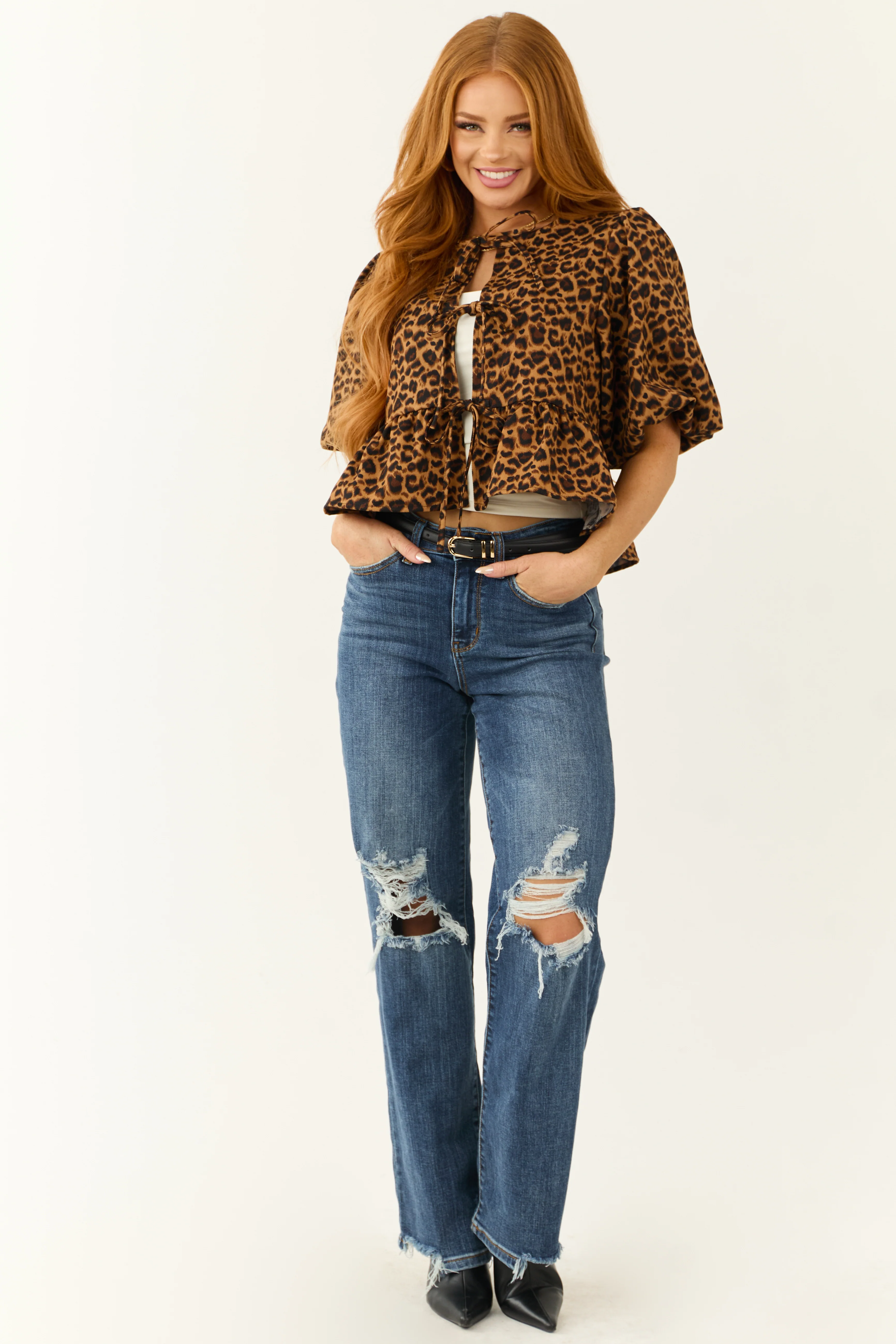 Brown Sugar Leopard Print Tie Front Top - Image 3