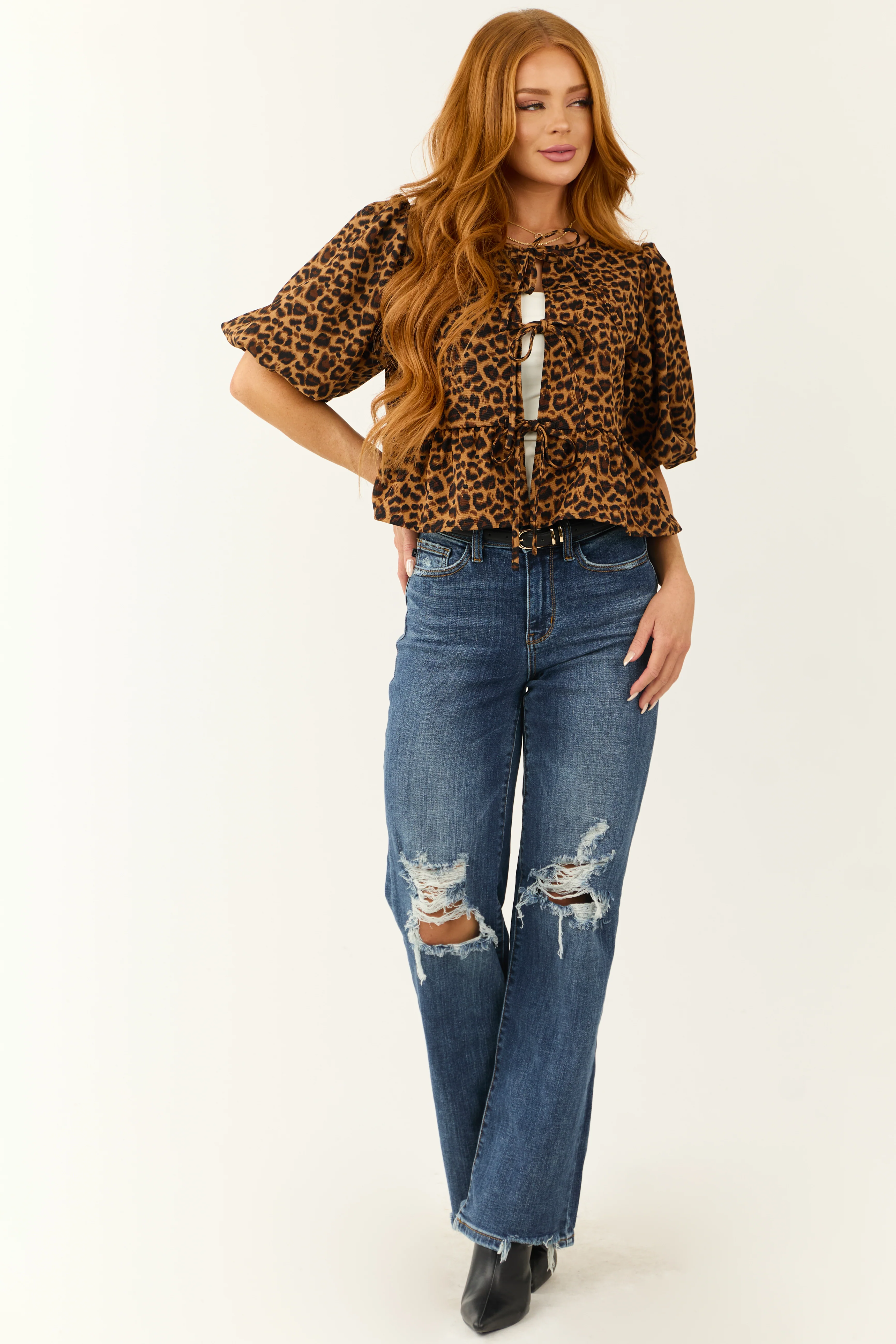 Brown Sugar Leopard Print Tie Front Top - Image 4