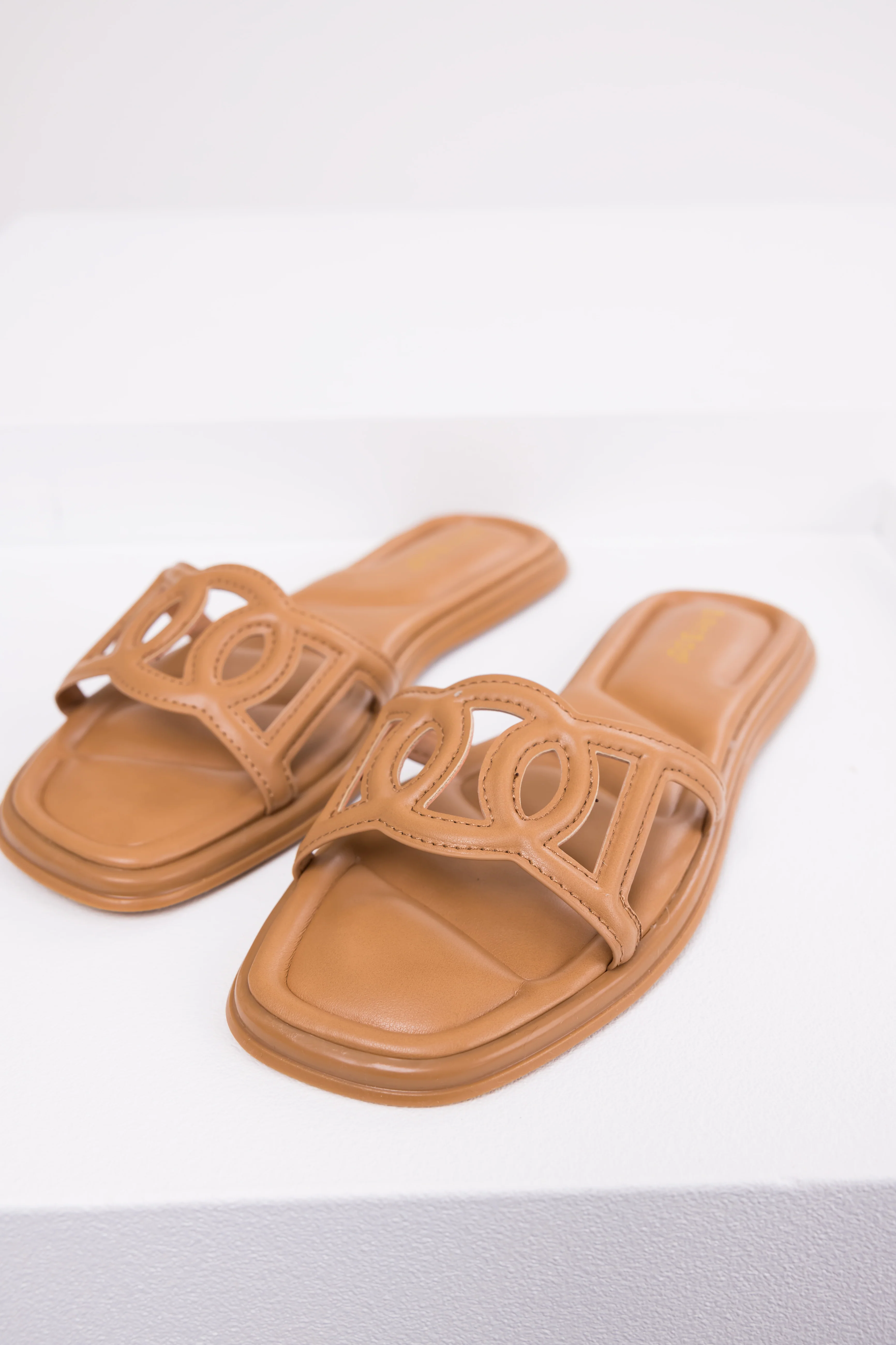 Brown Sugar Open Square Toe Flat Sandals - Image 2