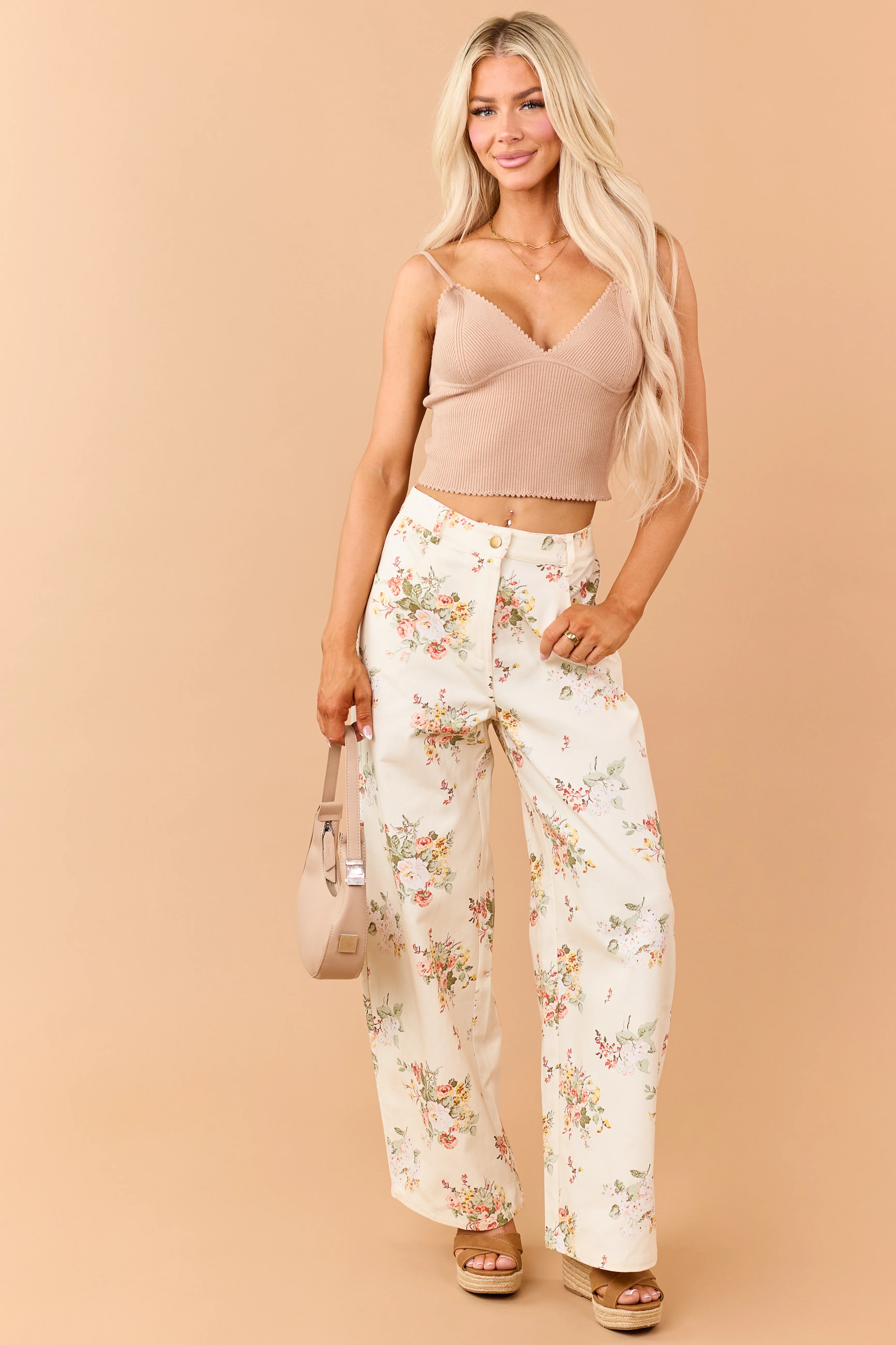 Brown Sugar Rib Knit V-Neck Crop Cami Top - Image 3