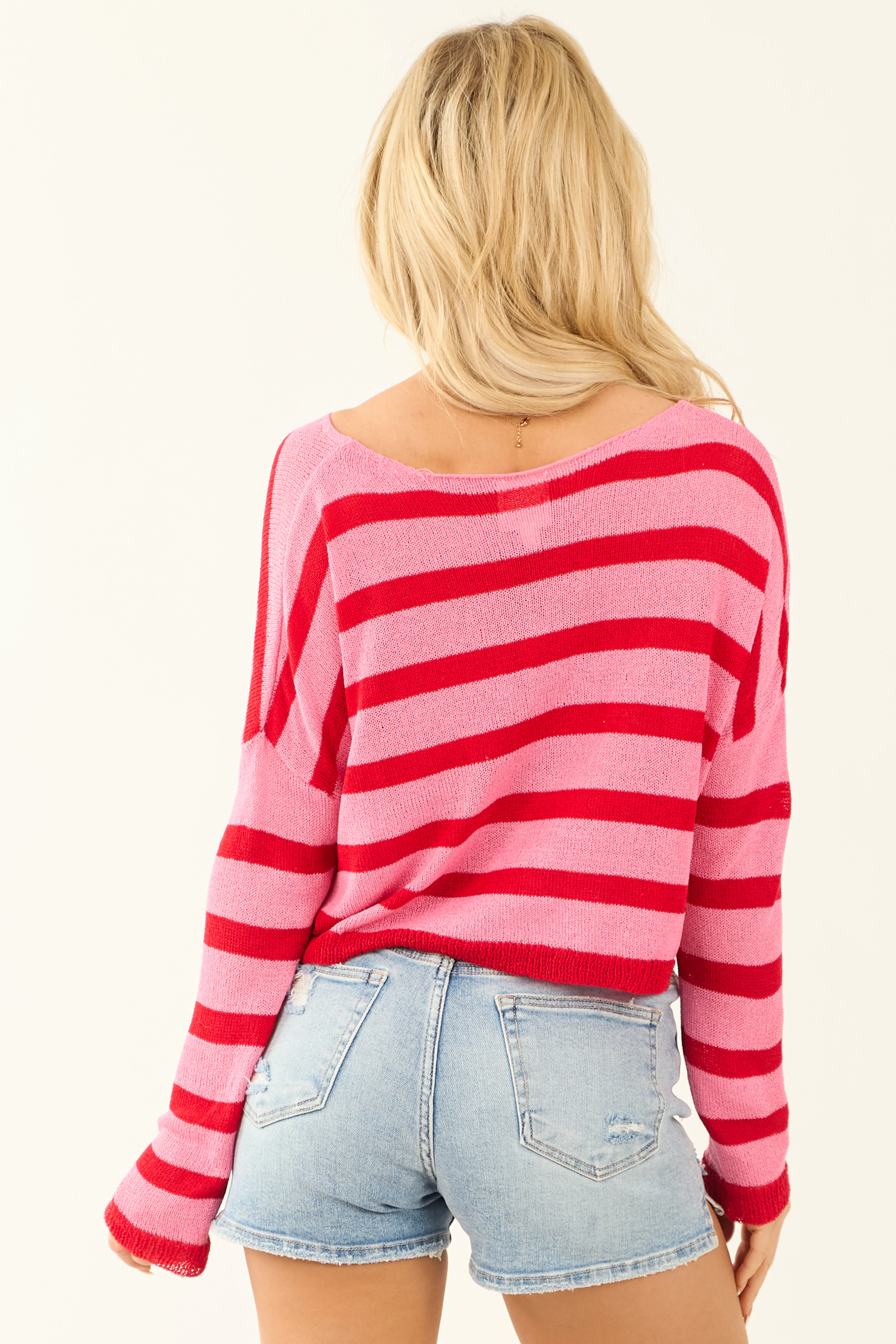 Bubblegum and Lipstick Striped Boatneck Sweater - Image 6