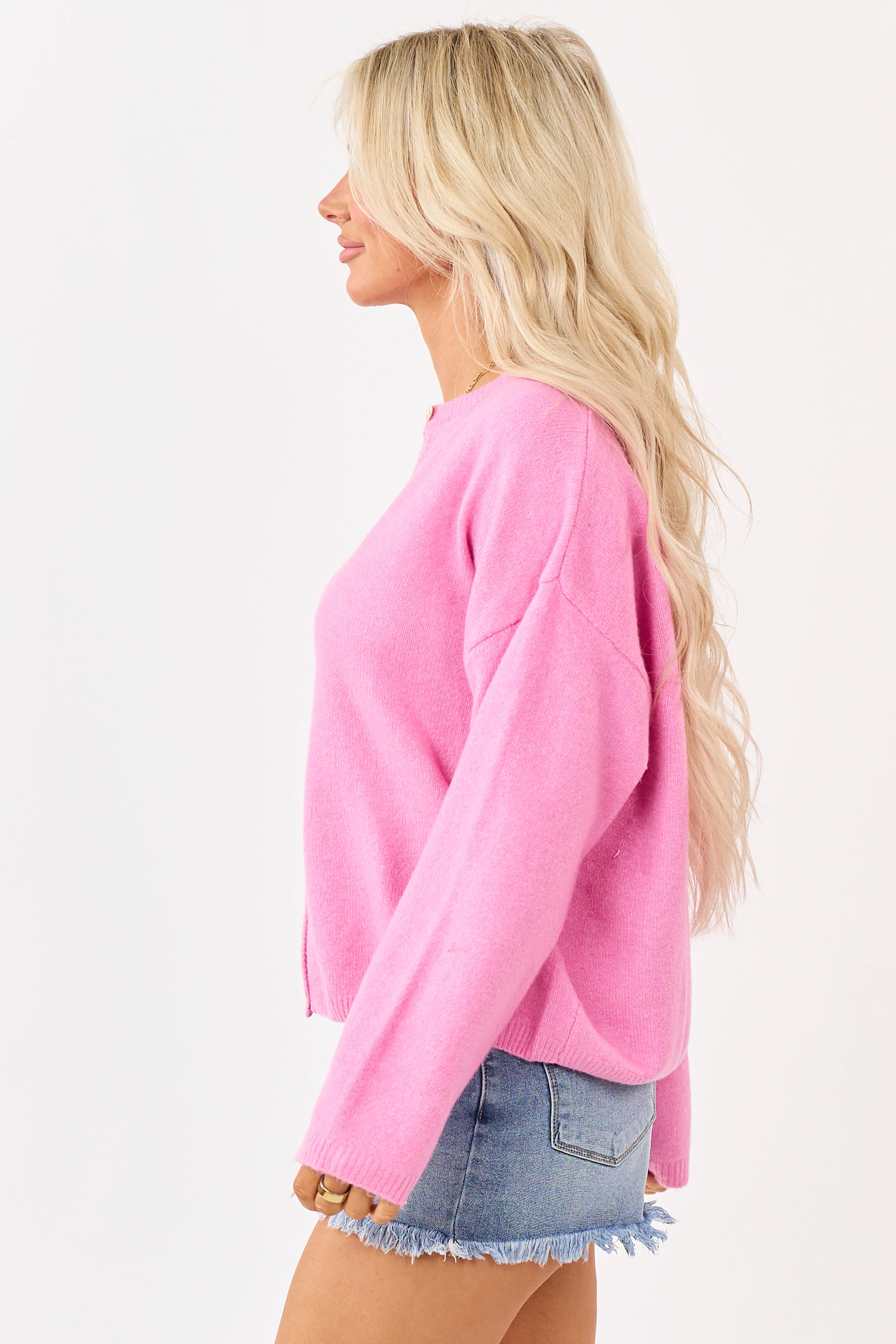 Bubblegum Soft Rib Knit Button Down Cardigan - Image 4