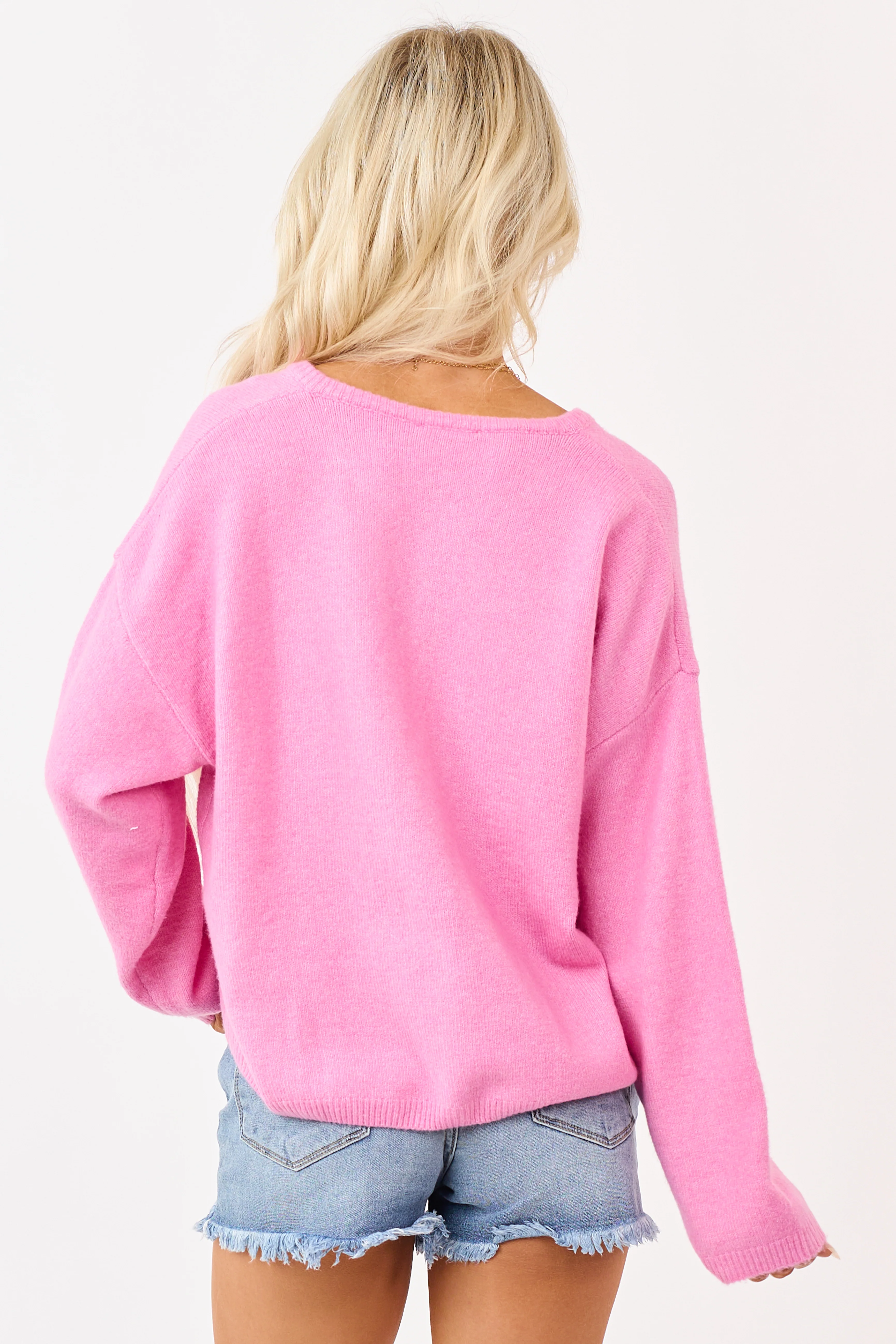 Bubblegum Soft Rib Knit Button Down Cardigan - Image 5