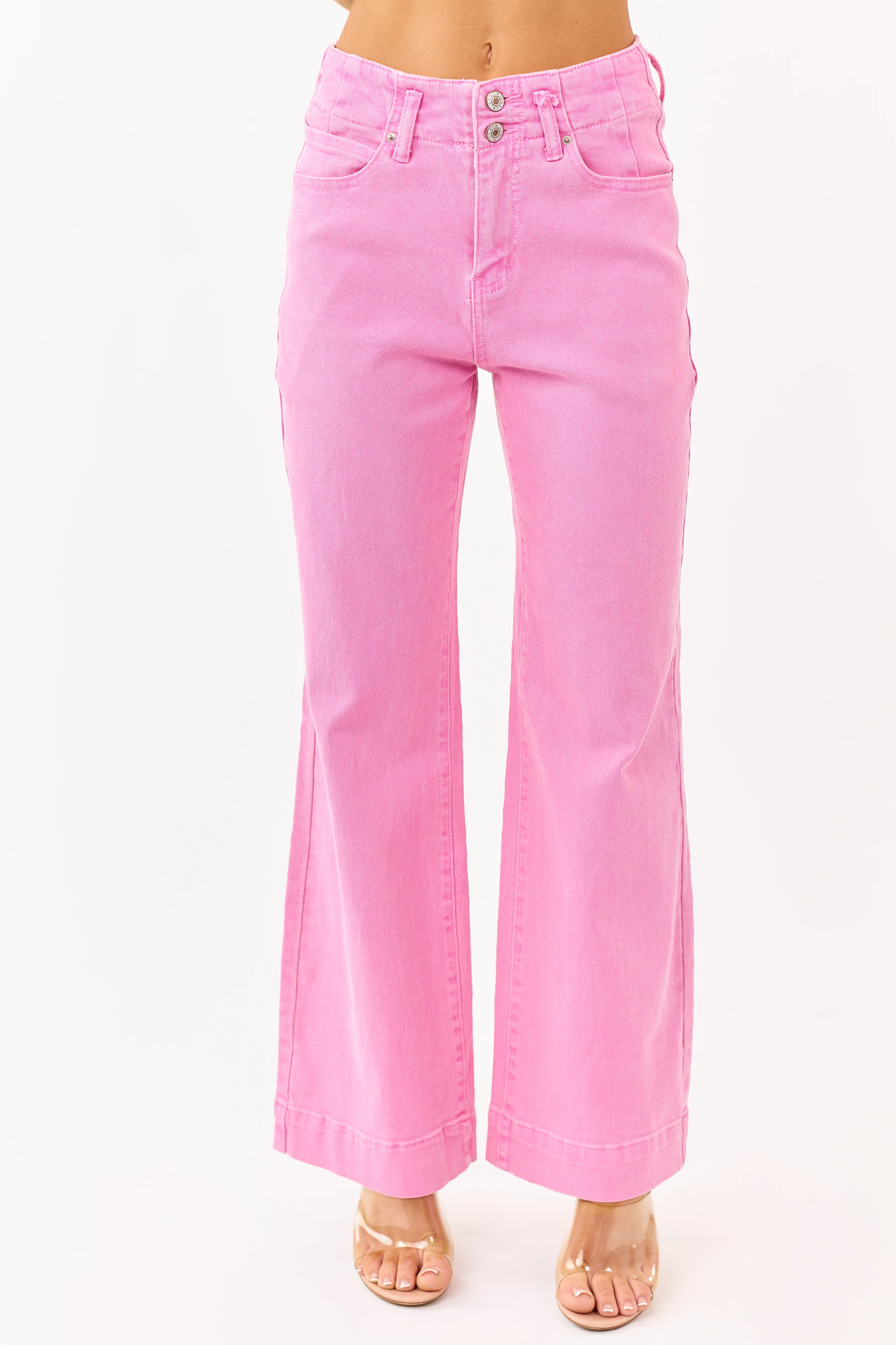 Bubblegum Stretchy Wide Leg High Rise Jeans - Image 2