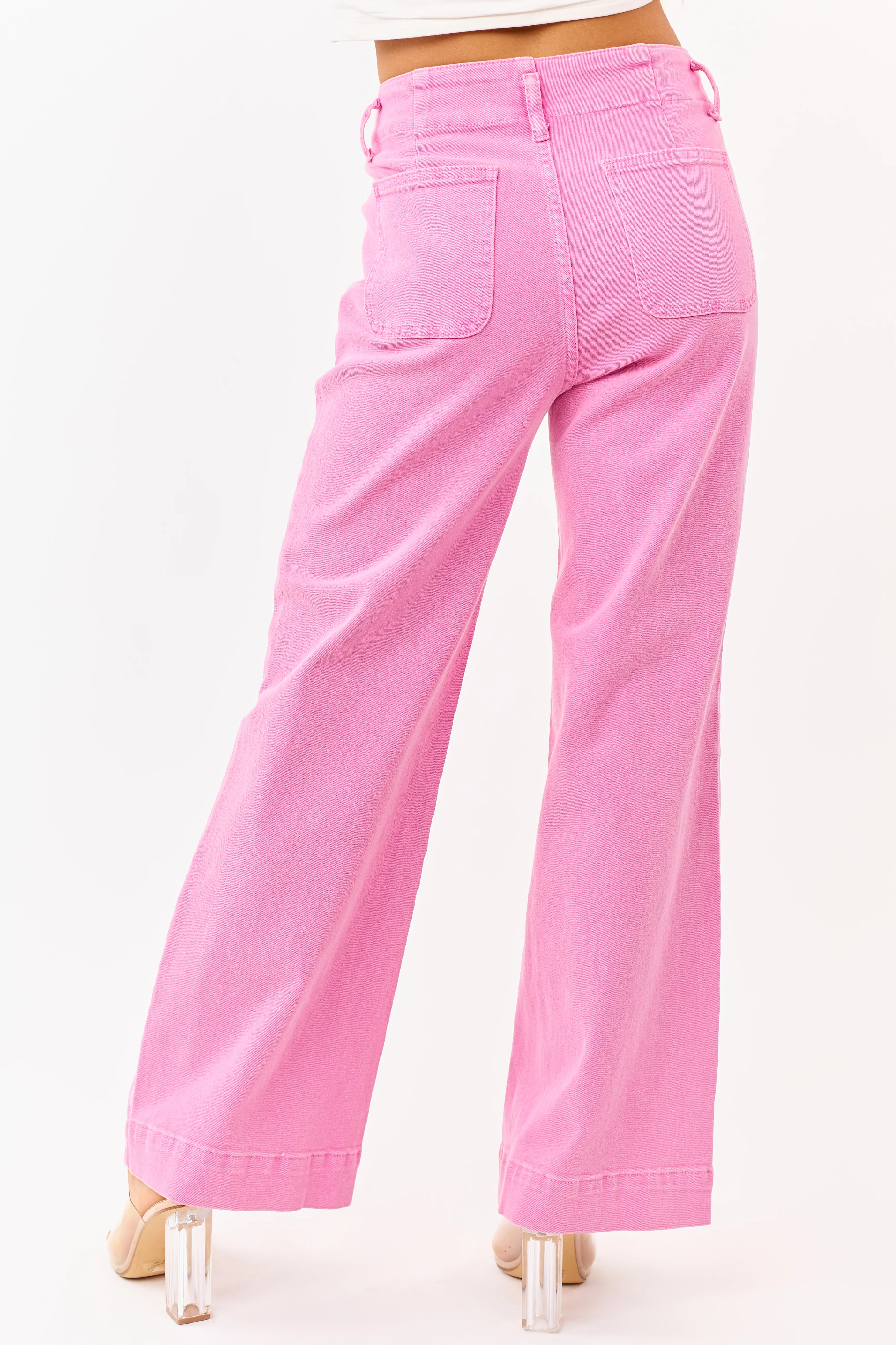 Bubblegum Stretchy Wide Leg High Rise Jeans - Image 4
