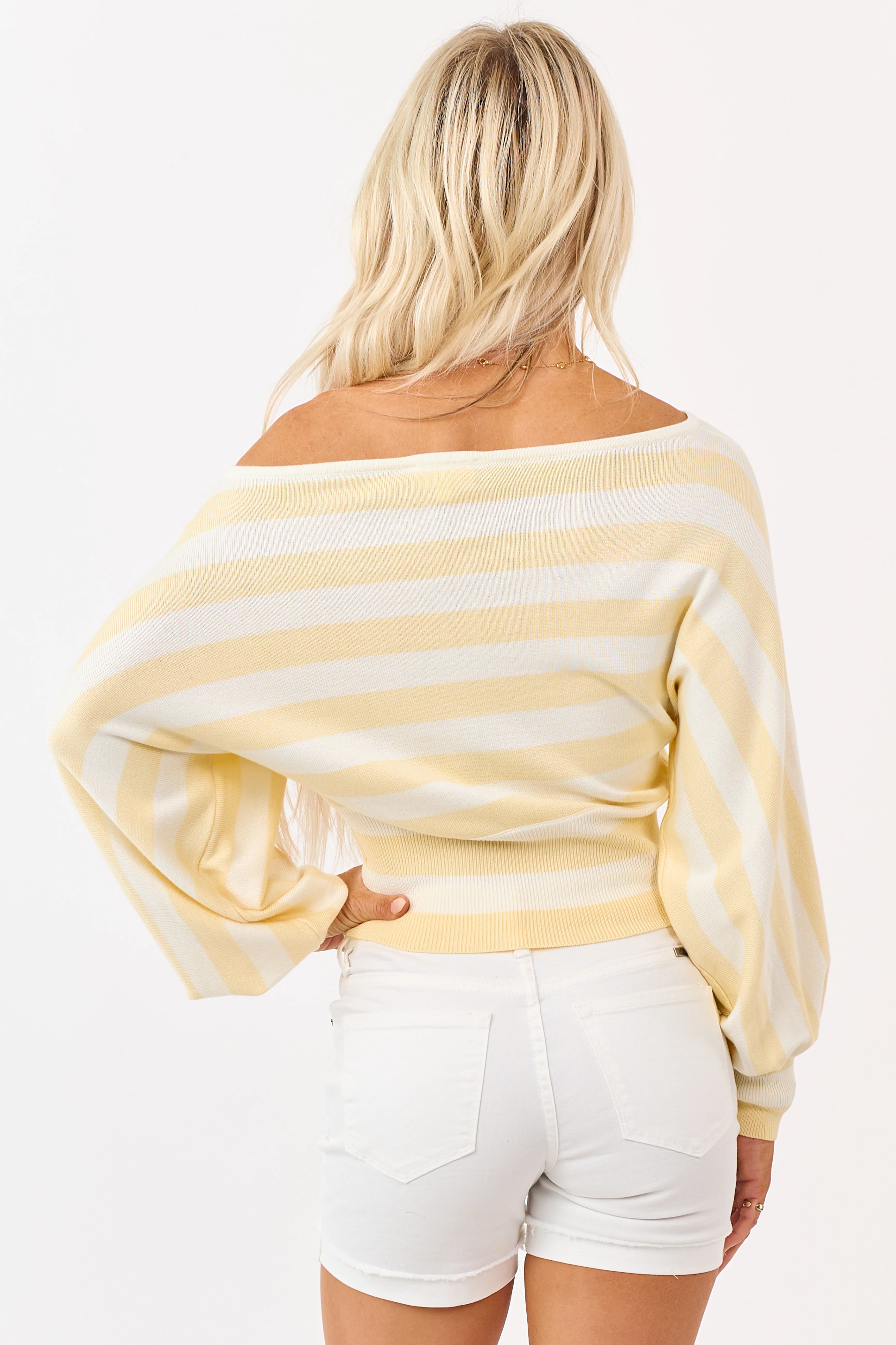Butter Cream Striped Off Shoulder Dolman Sweater - Image 6