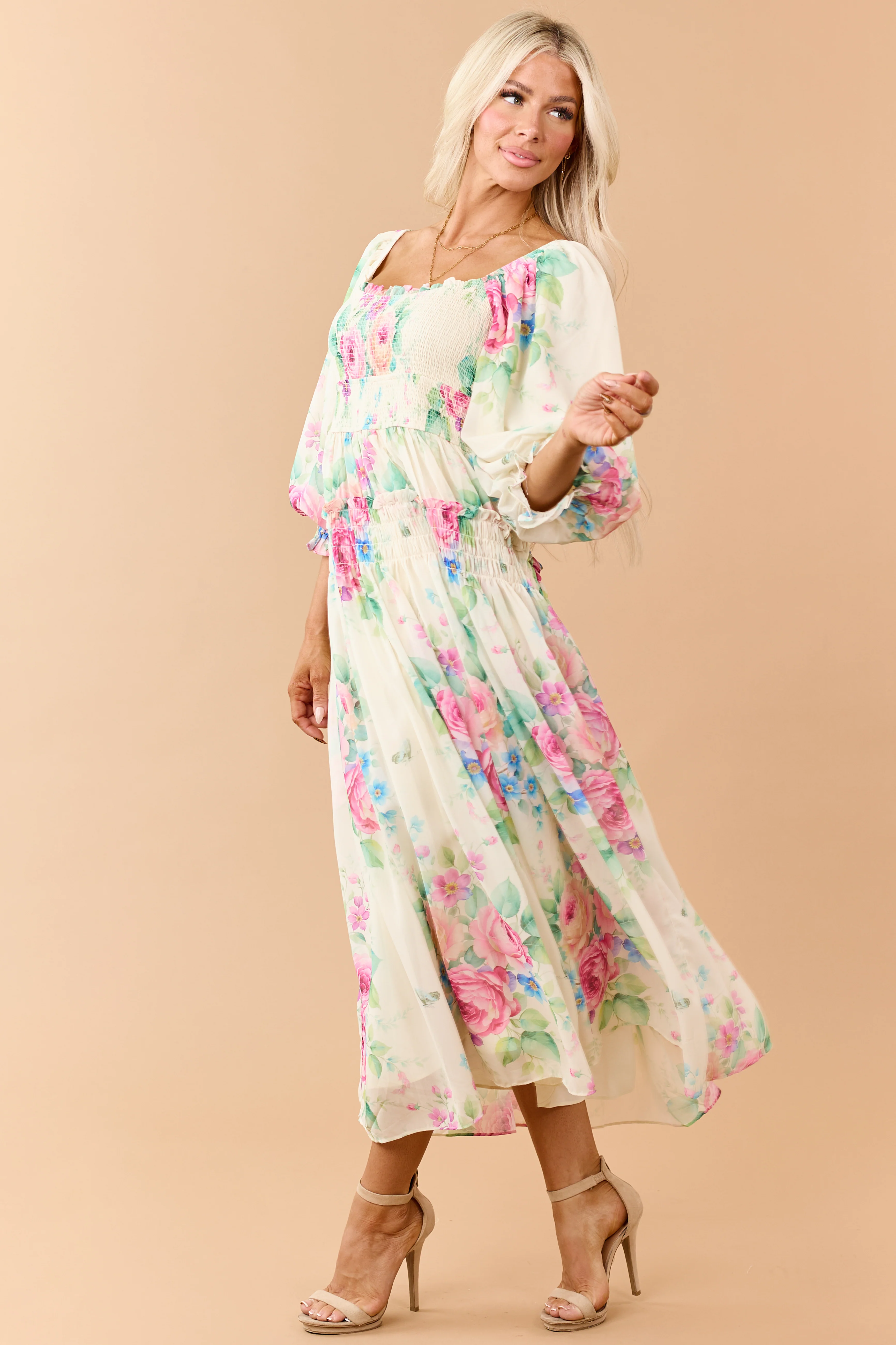 Buttercream Chiffon Floral Print Maxi Dress - Image 5