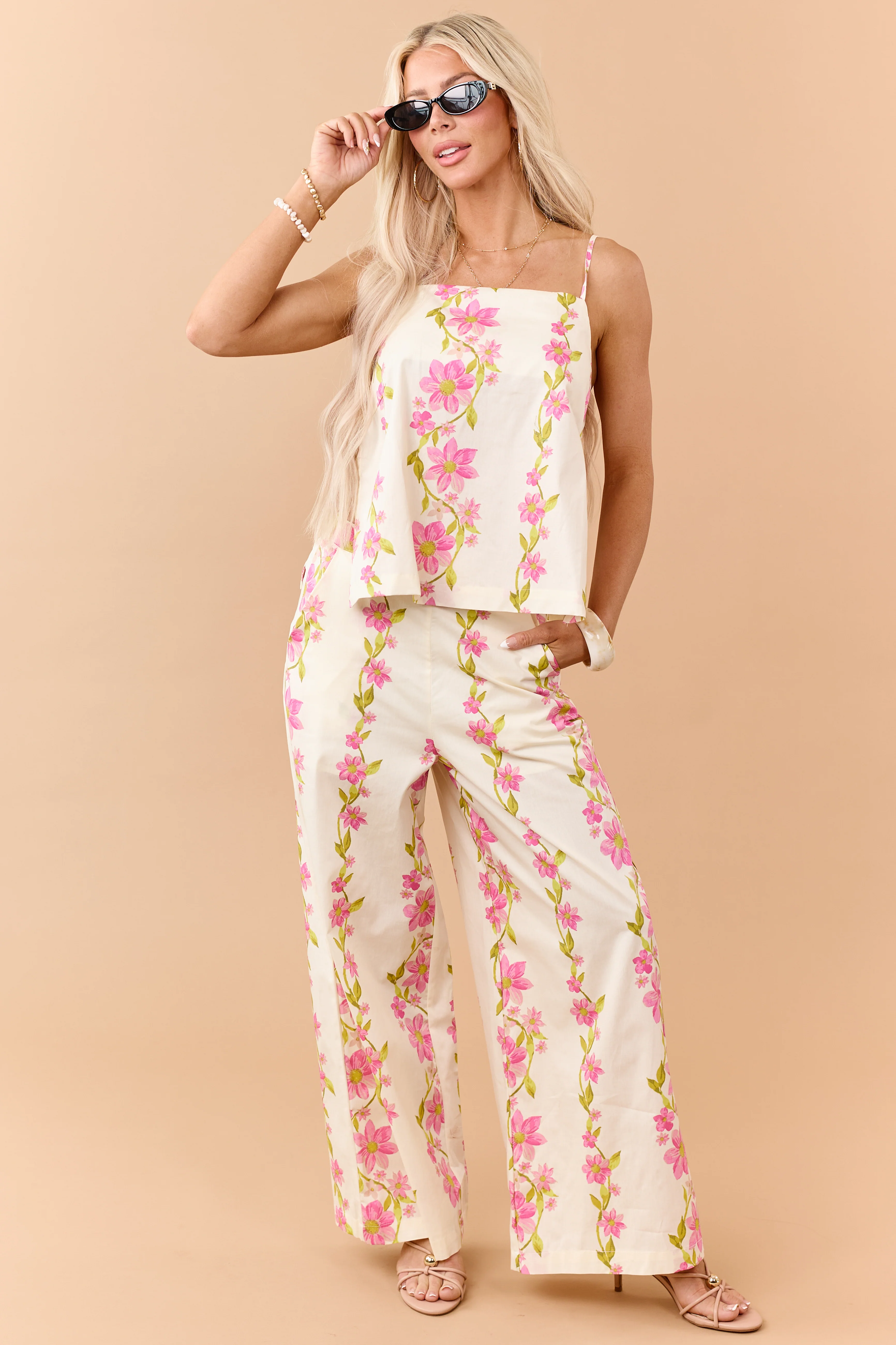 Buttercream Cotton Floral Tank Top and Pants Set - Image 3