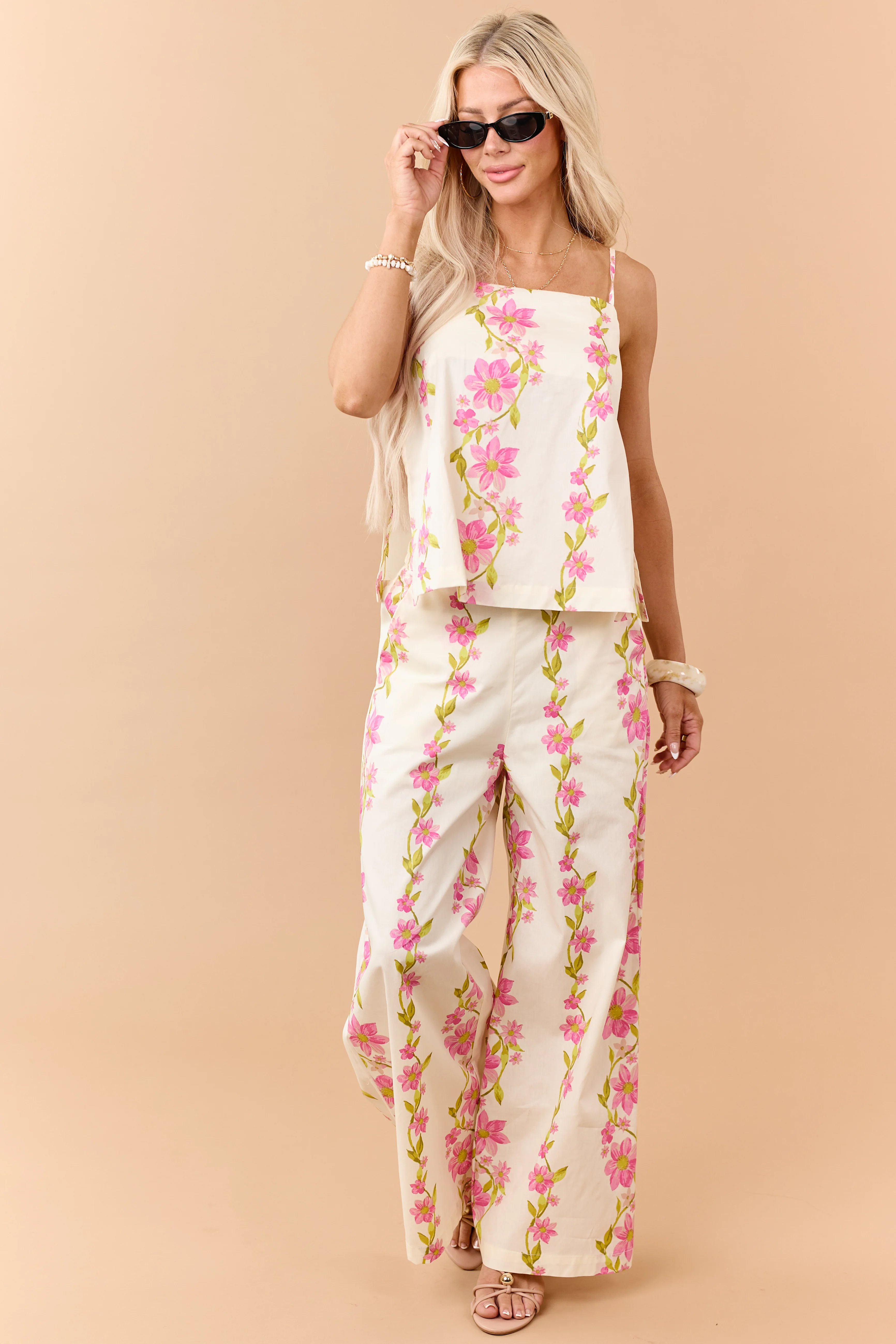 Buttercream Cotton Floral Tank Top and Pants Set - Image 4
