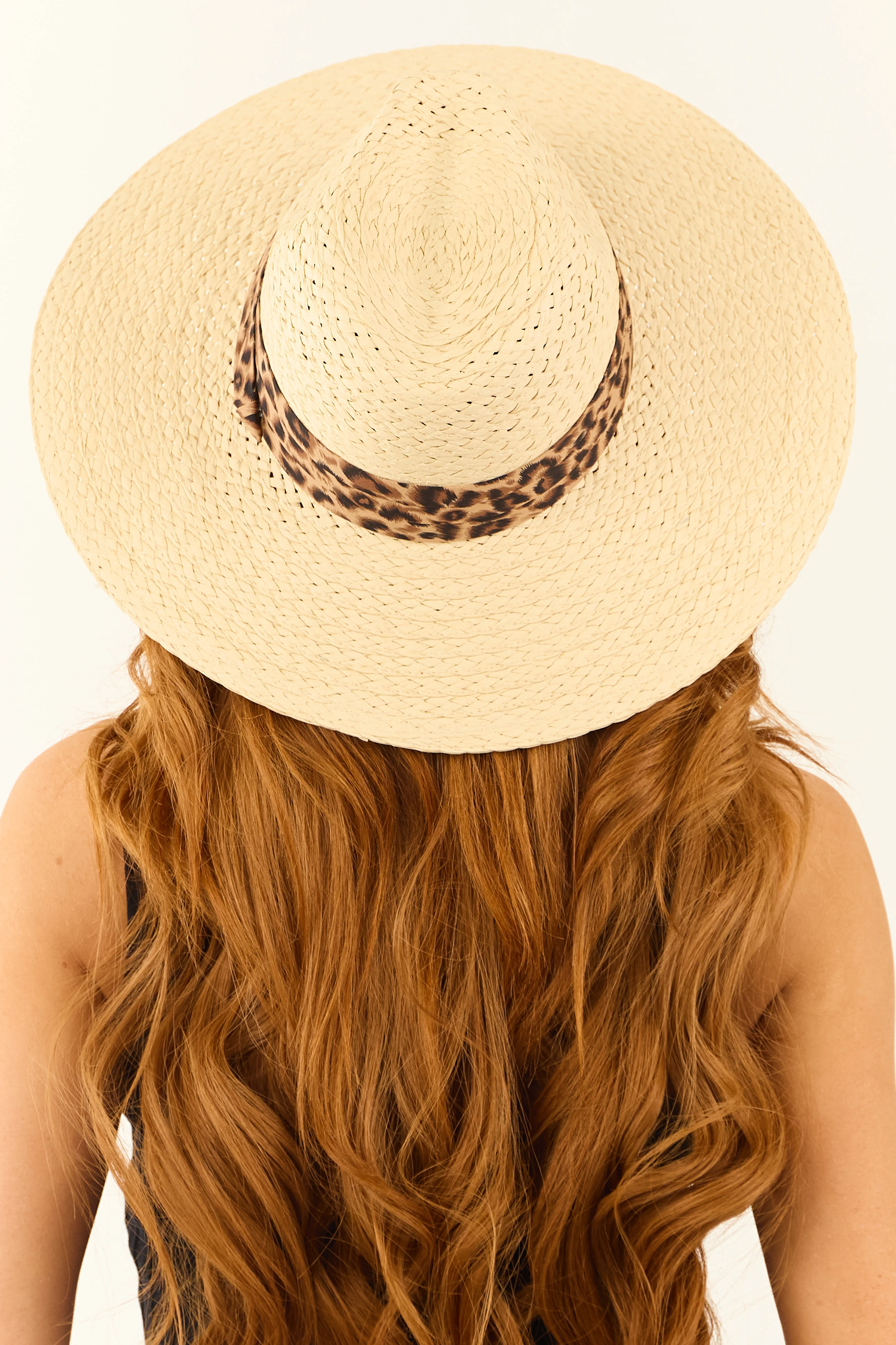 Buttercream Leopard Print Band Straw Sun Hat - Image 4