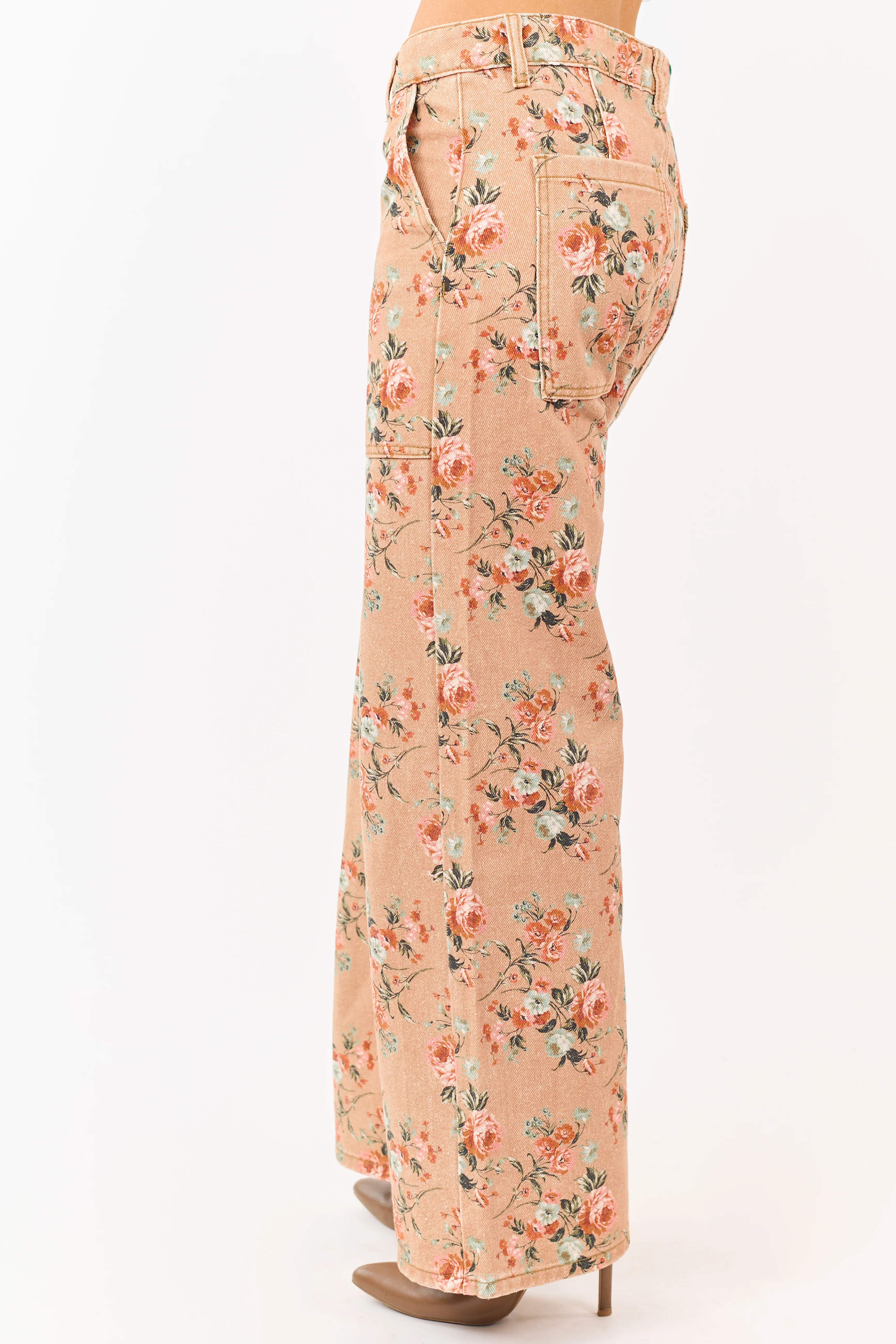 Camel Rose Print Wide Leg High Rise Jeans - Image 5