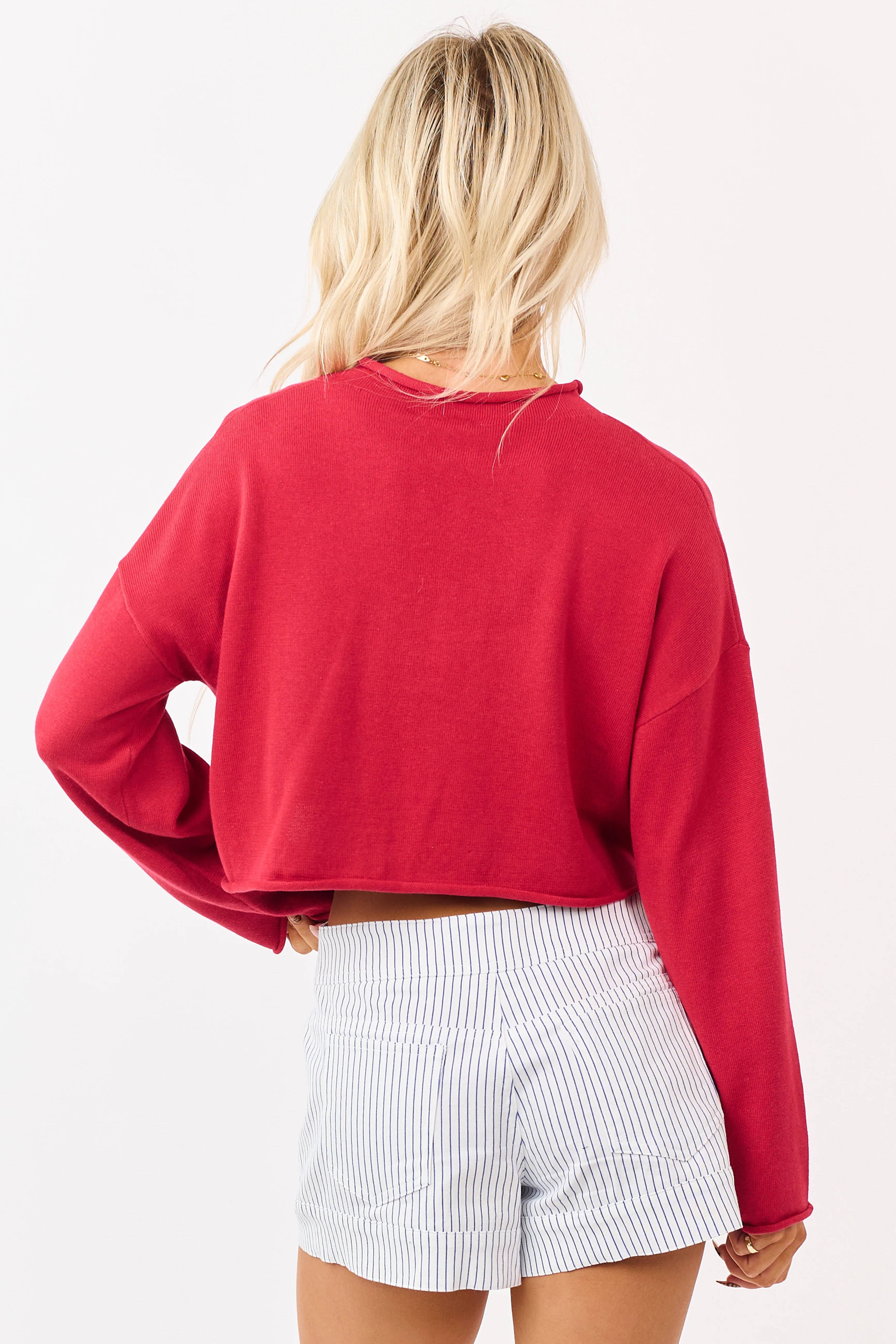 Candy Apple Red 'USA' Cropped Long Sleeve Sweater - Image 6