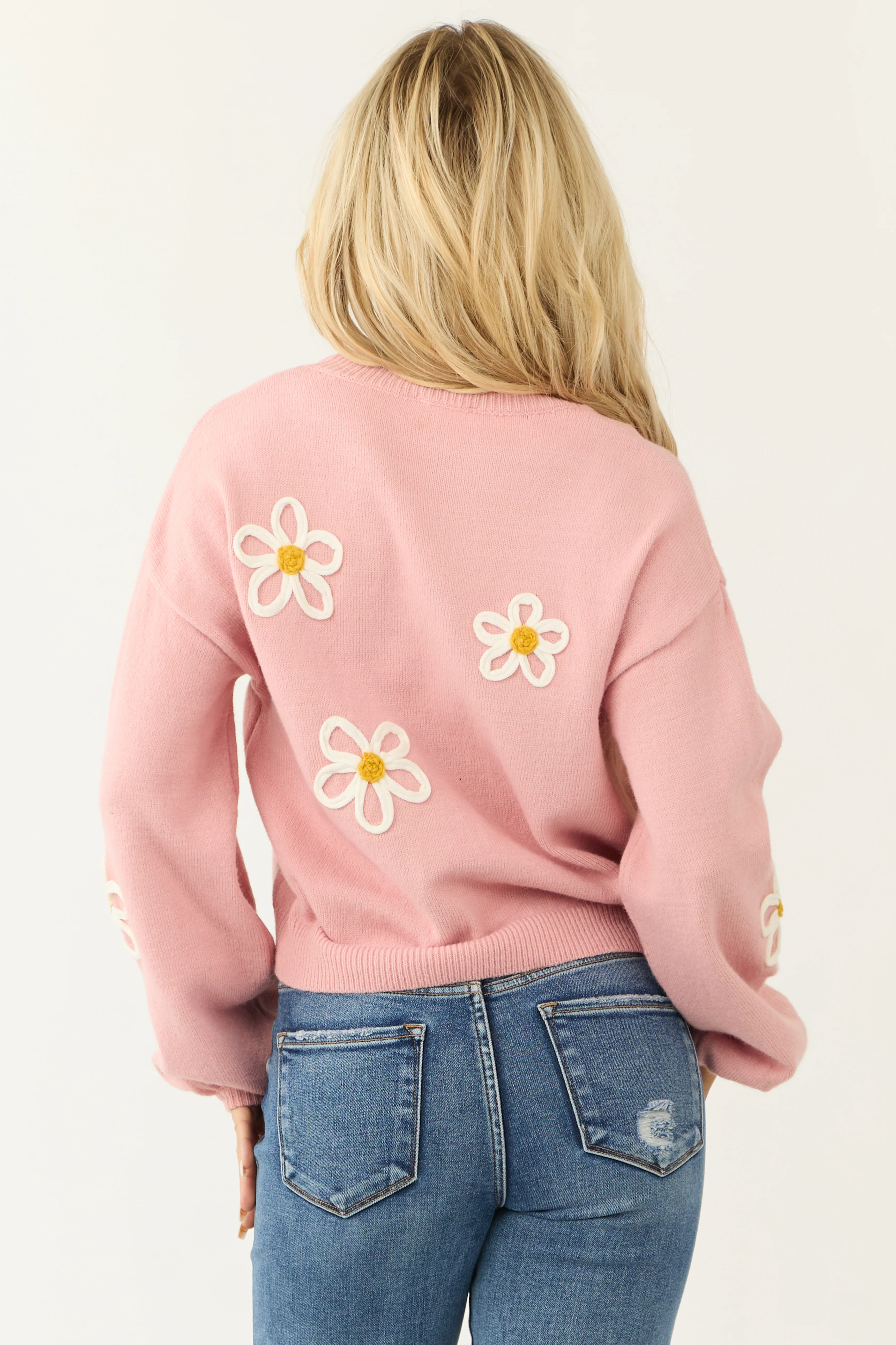 Carnation Floral Embroidered Puff Sleeve Sweater - Image 5