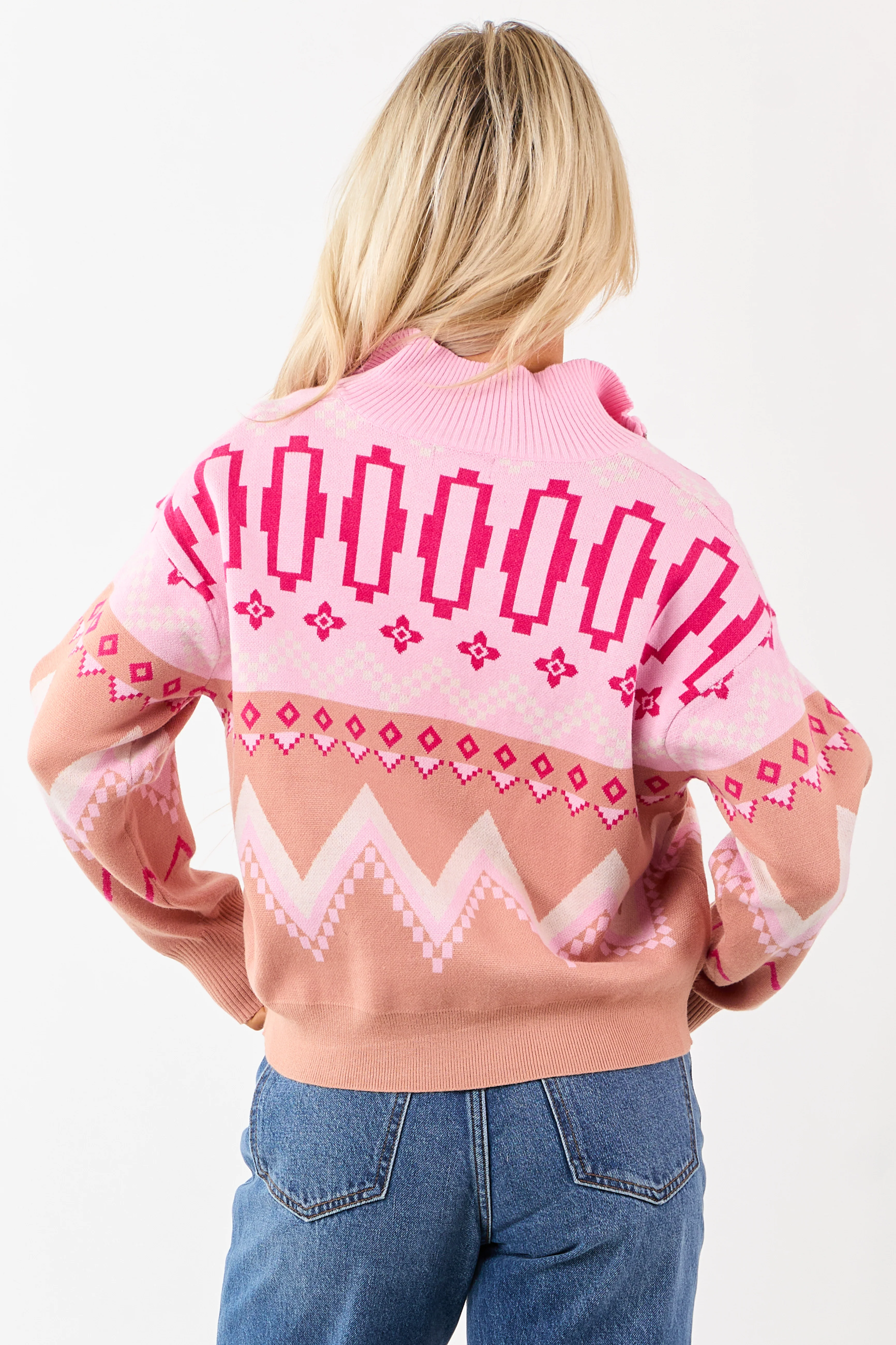 Carnation Geometric Half Zip Up Pullover Sweater - Image 6