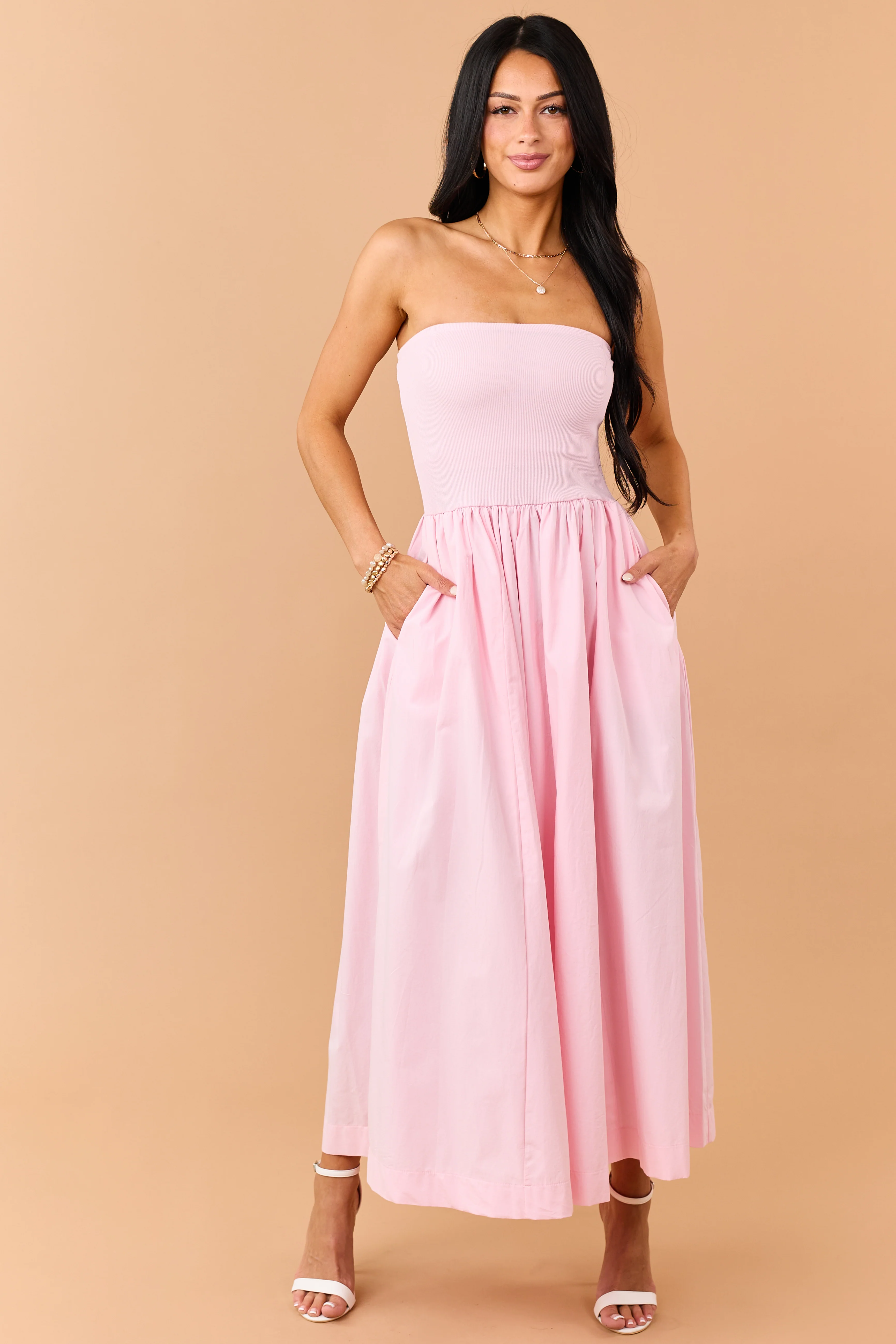 Carnation Strapless Knit Contrast Cotton Maxi Dress - Image 2