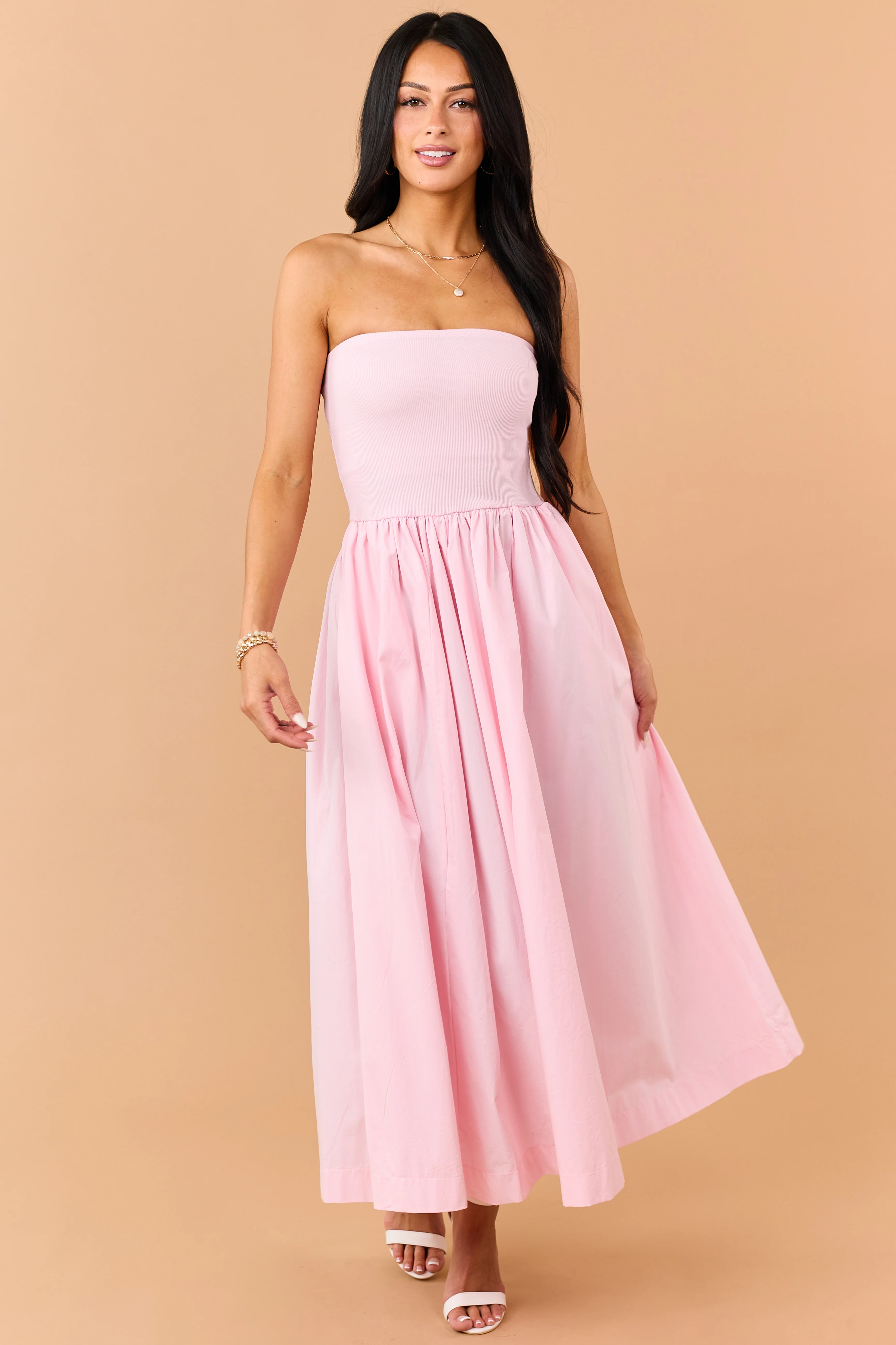 Carnation Strapless Knit Contrast Cotton Maxi Dress - Image 3