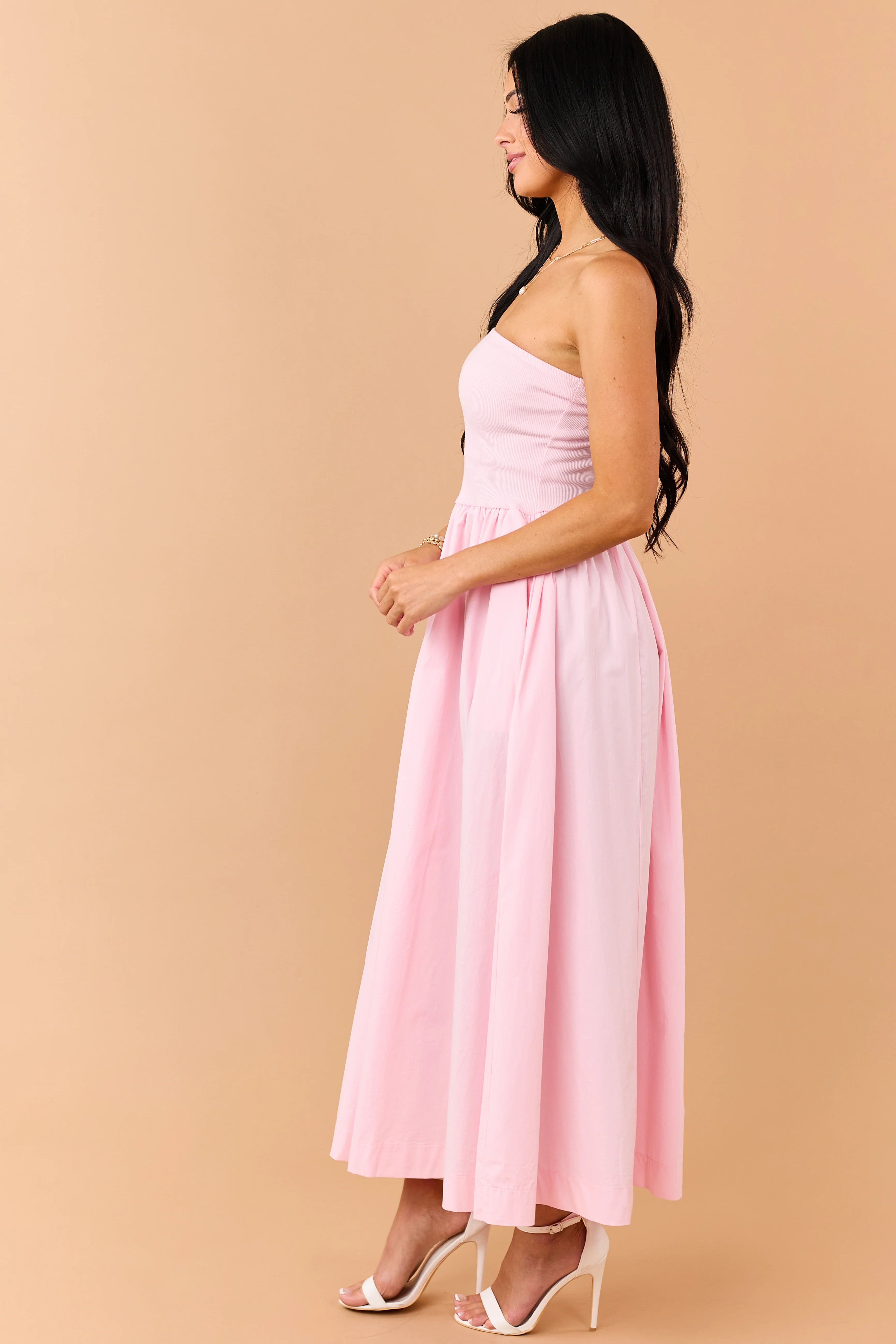 Carnation Strapless Knit Contrast Cotton Maxi Dress - Image 4