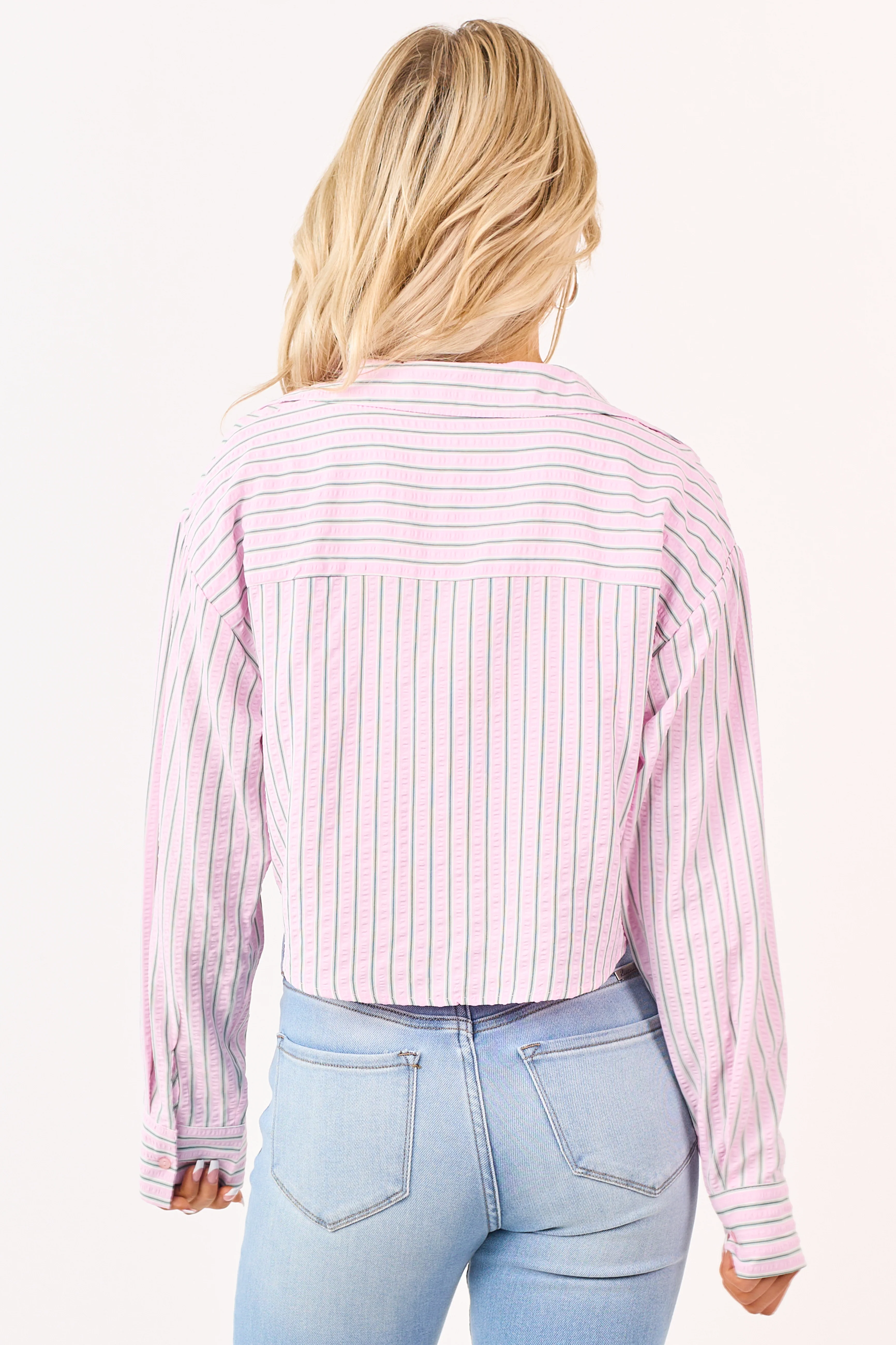 Carnation Striped Long Sleeve Button Up Top - Image 5