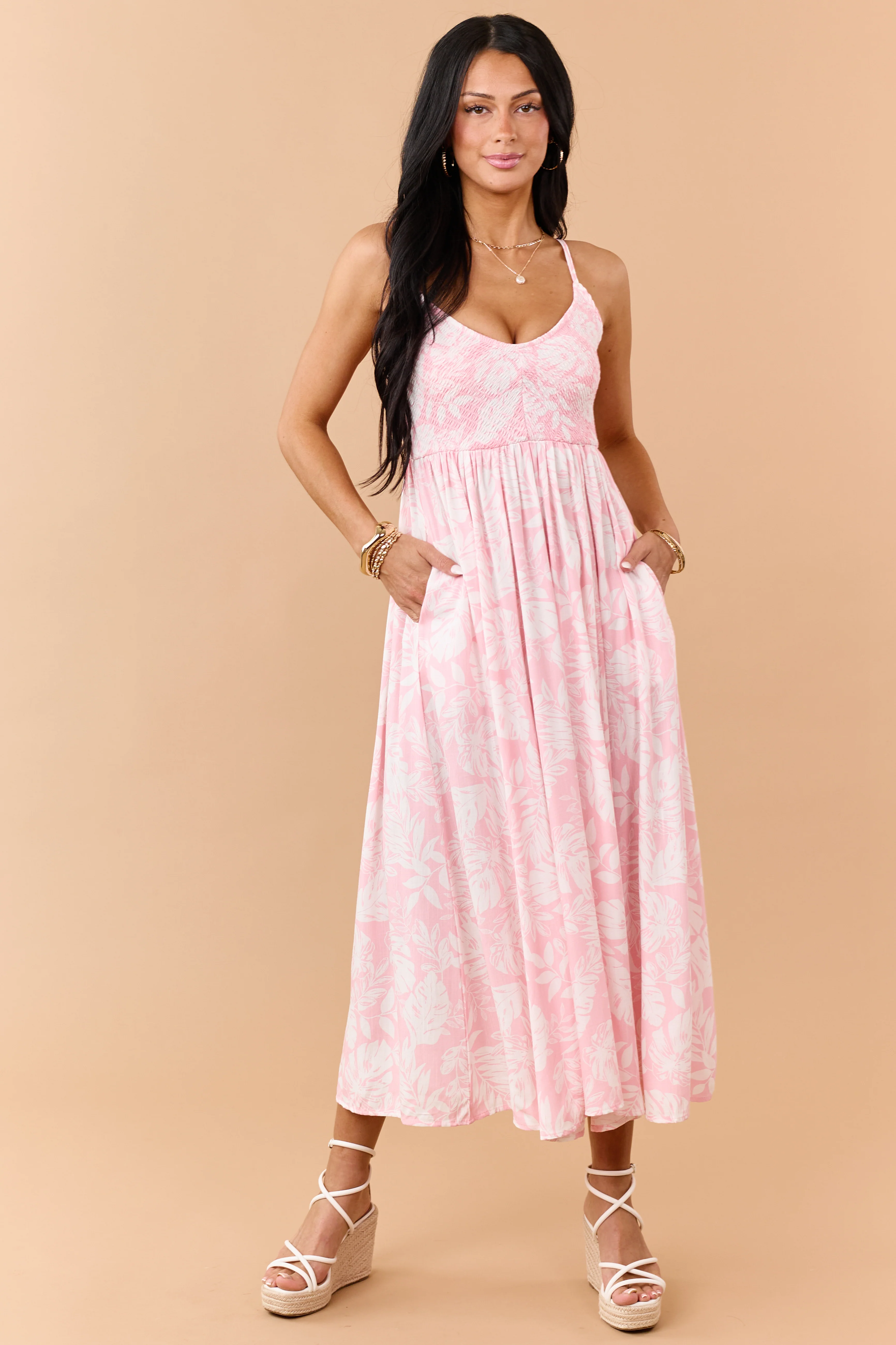 Carnation Tropical Floral Smocked Midi Dress - Image 2