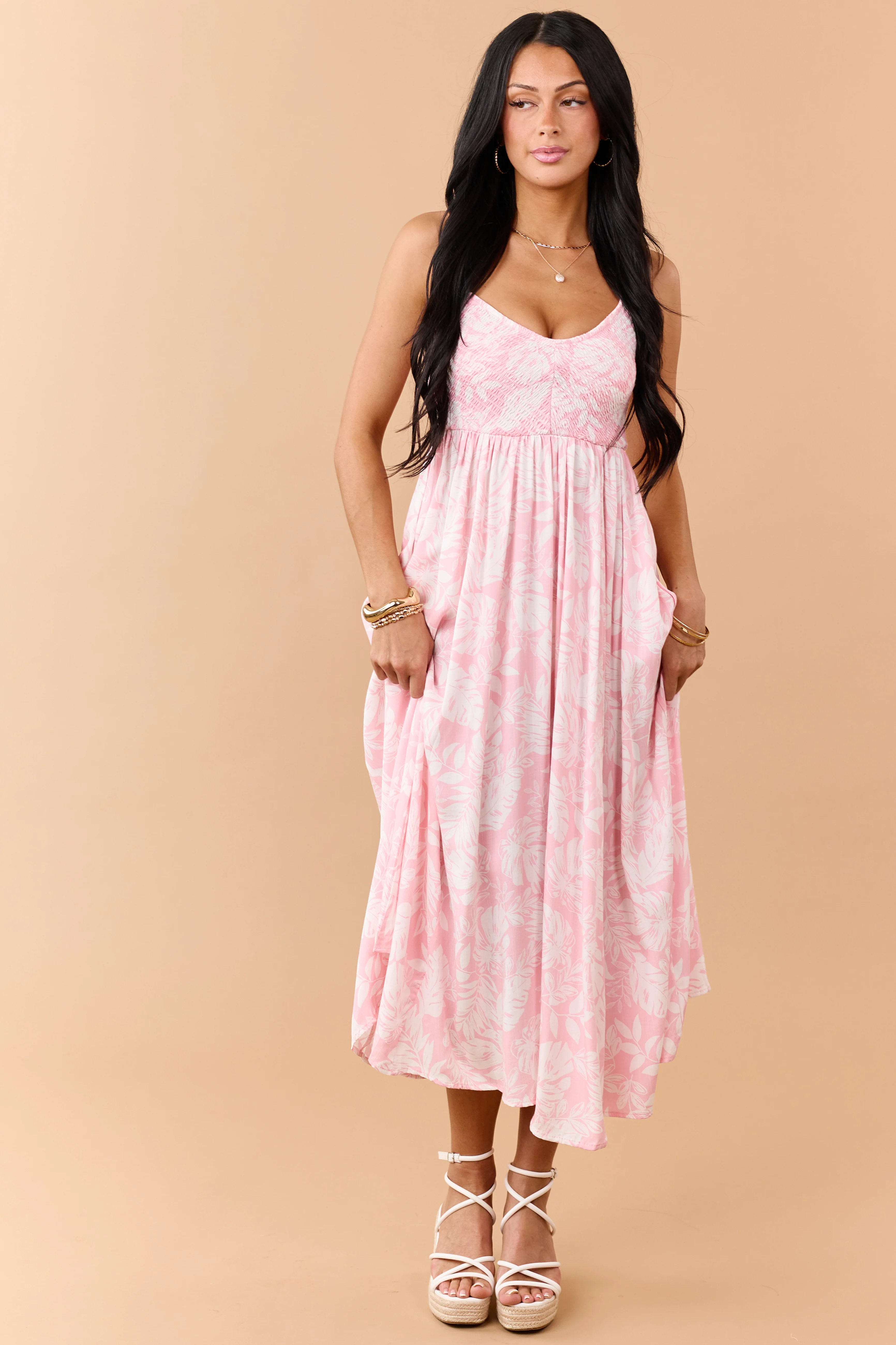 Carnation Tropical Floral Smocked Midi Dress - Image 3