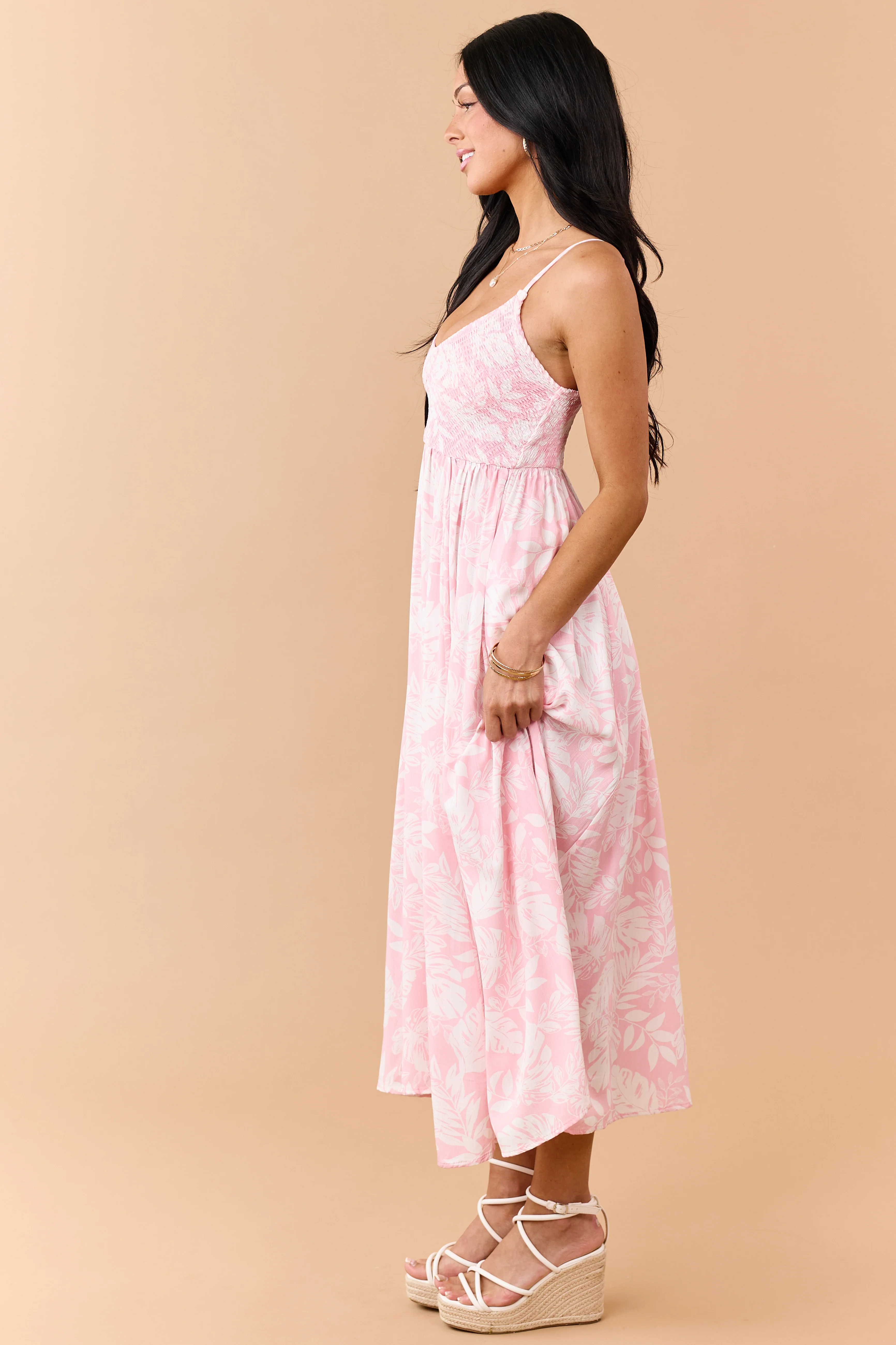 Carnation Tropical Floral Smocked Midi Dress - Image 4