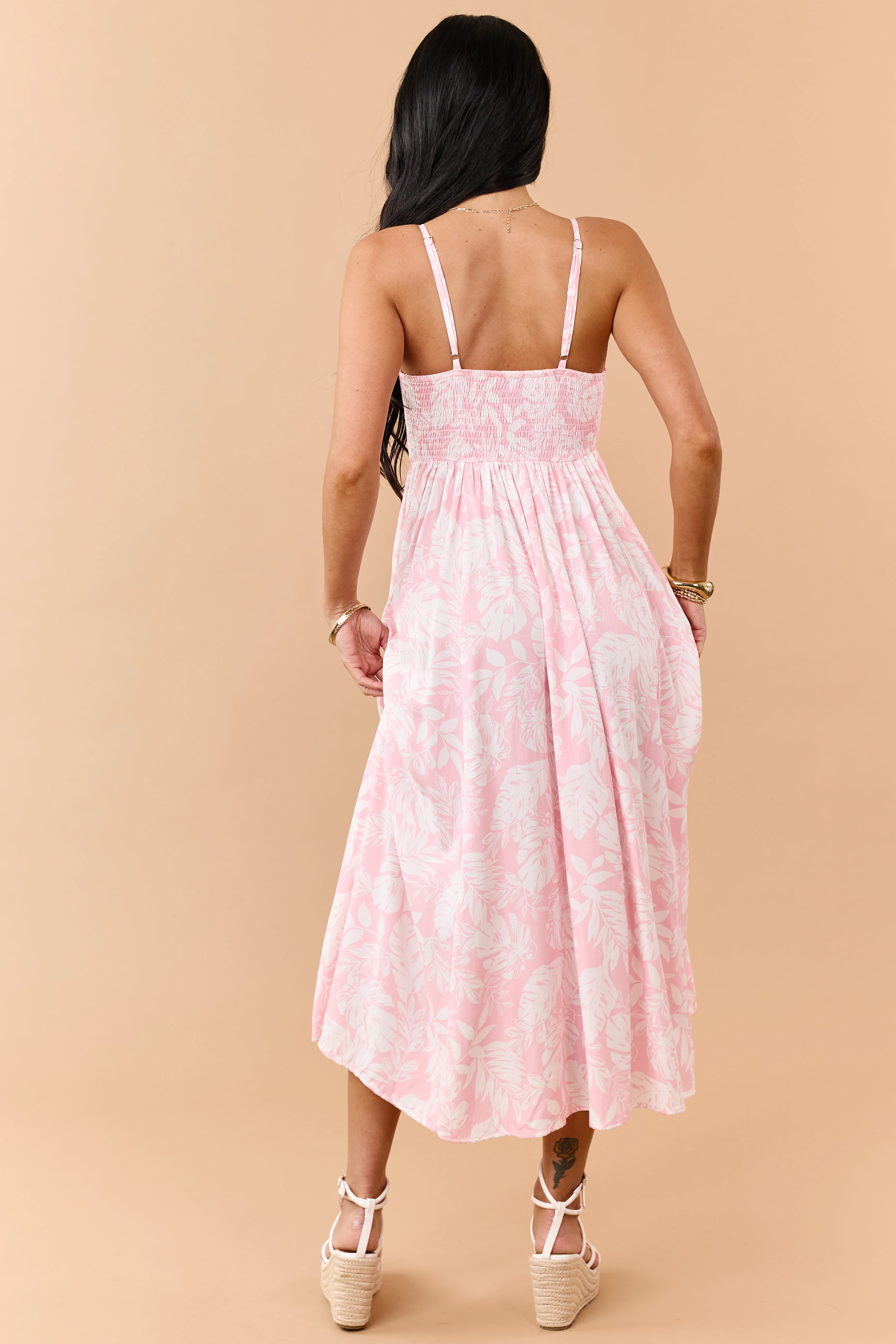 Carnation Tropical Floral Smocked Midi Dress - Image 5