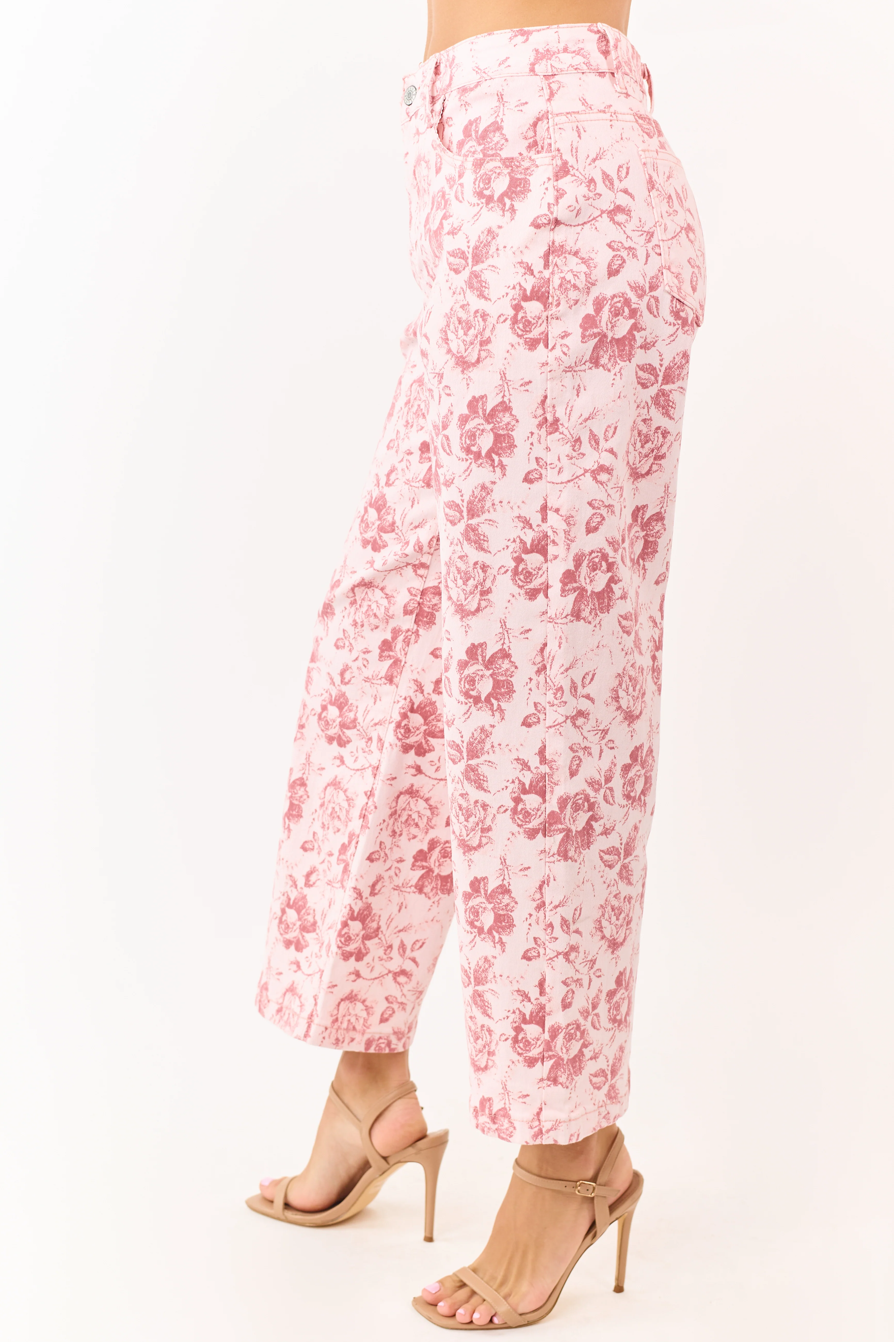 Carnation Vintage Rose Print Stretchy Wide Leg Jeans - Image 4