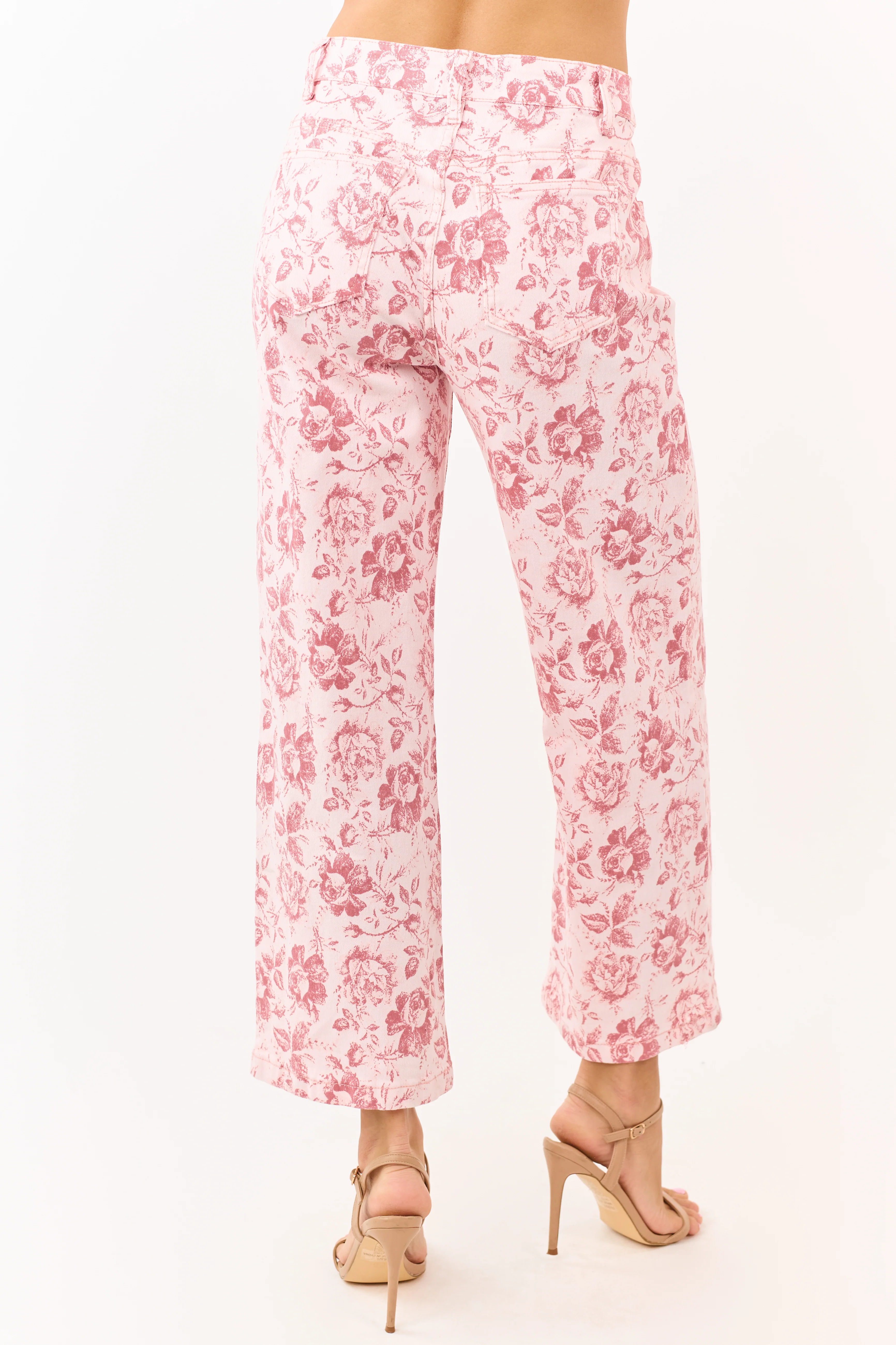 Carnation Vintage Rose Print Stretchy Wide Leg Jeans - Image 5