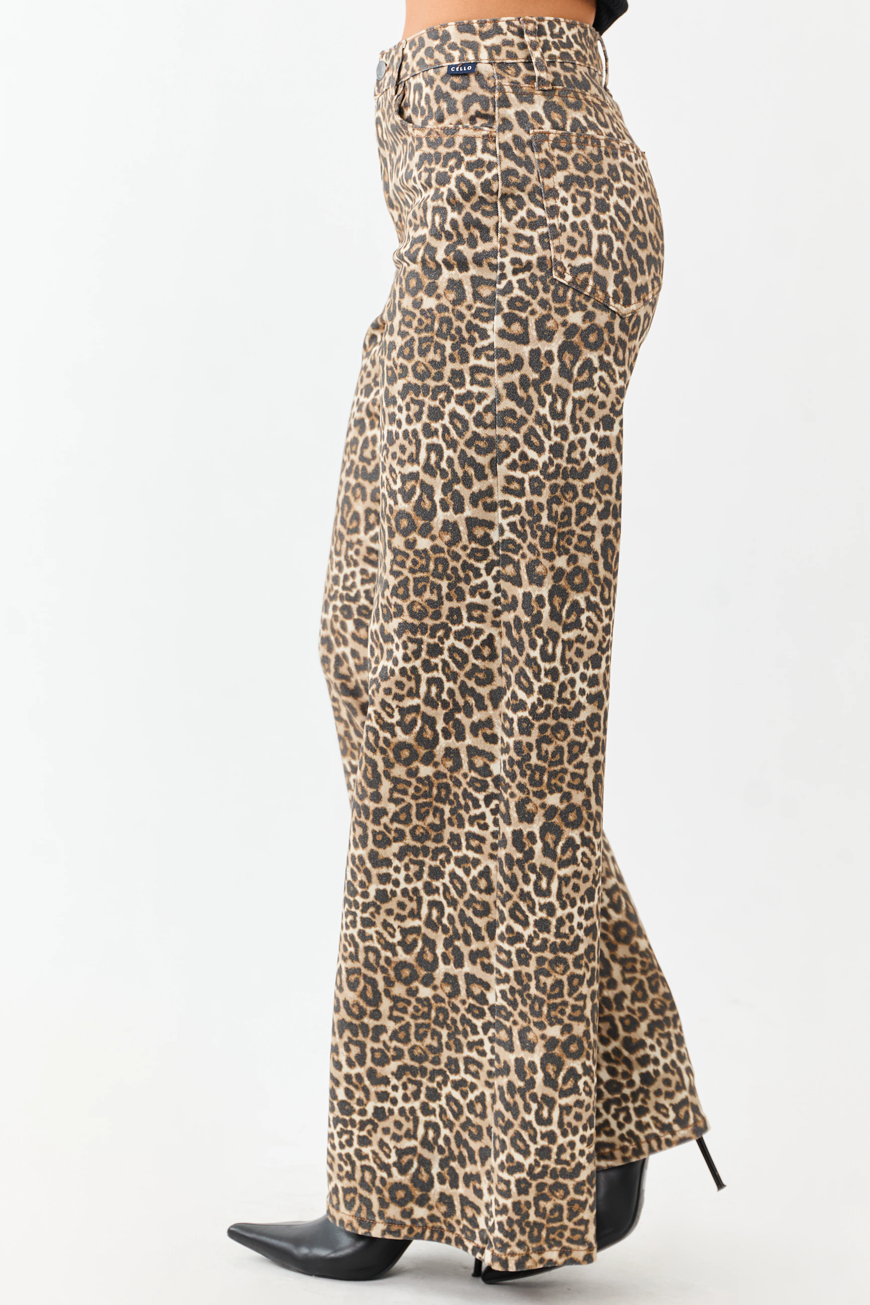 Cello Camel Leopard Print Wide Leg Stretchy Jeans - Image 3