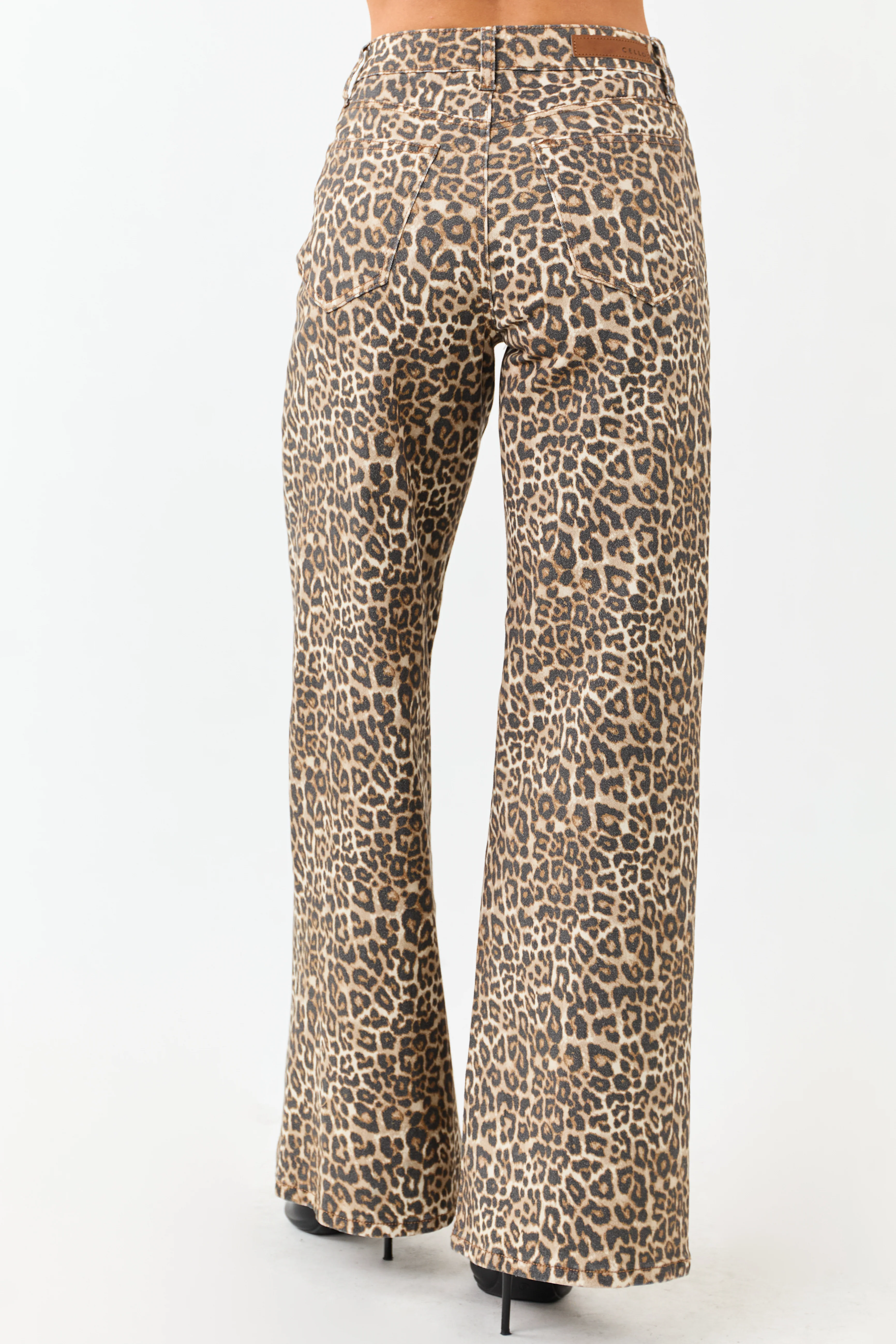 Cello Camel Leopard Print Wide Leg Stretchy Jeans - Image 4