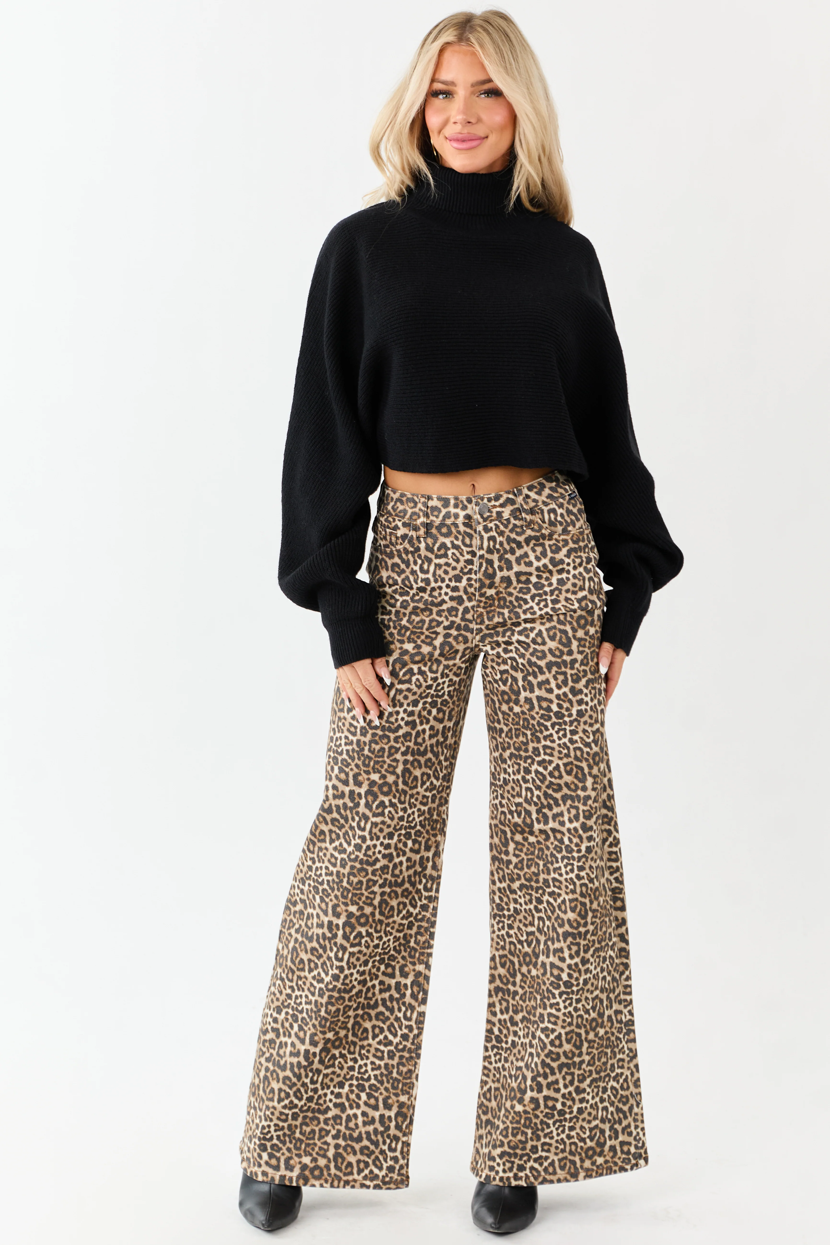 Cello Camel Leopard Print Wide Leg Stretchy Jeans - Image 7