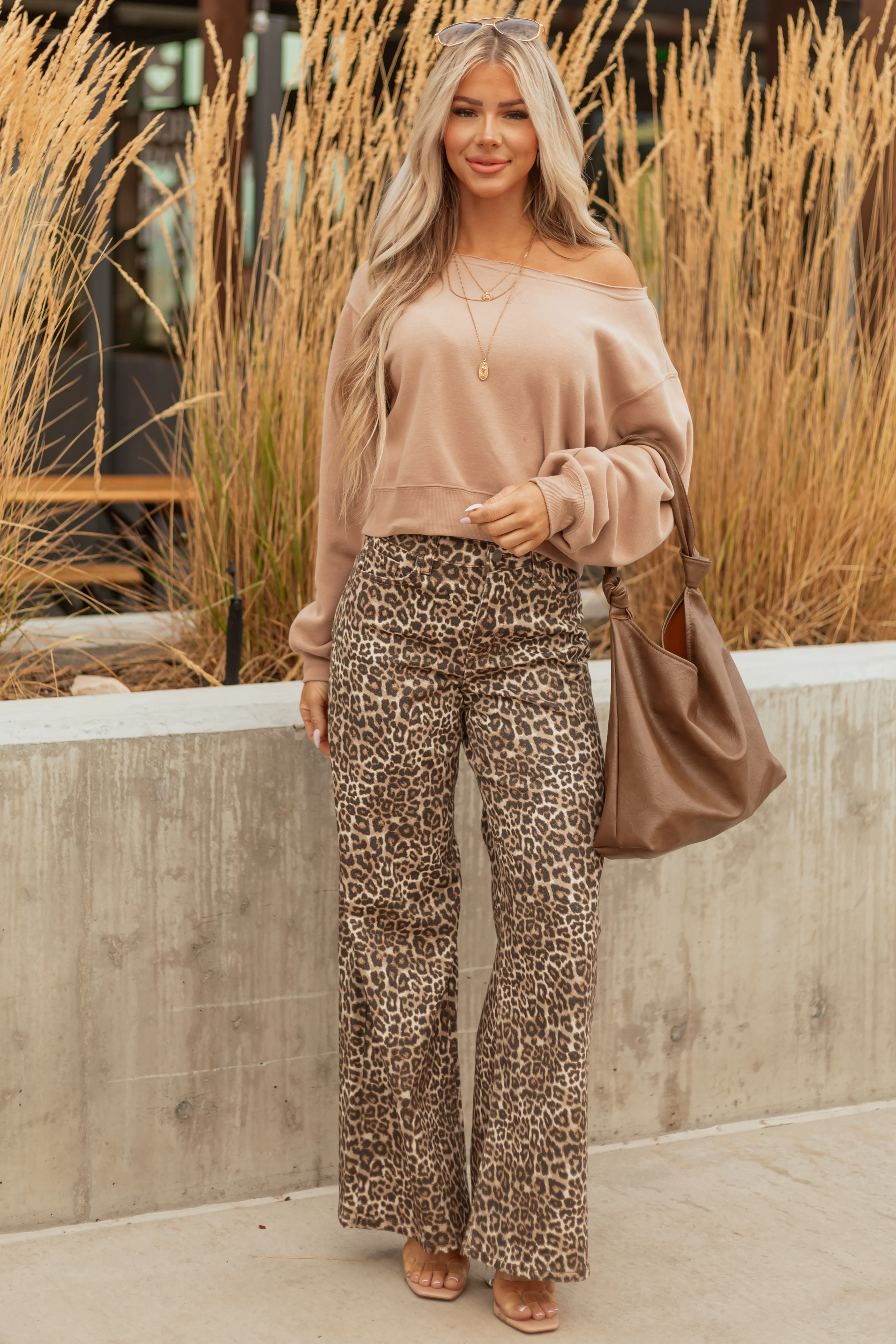 Cello Camel Leopard Print Wide Leg Stretchy Jeans - Image 8
